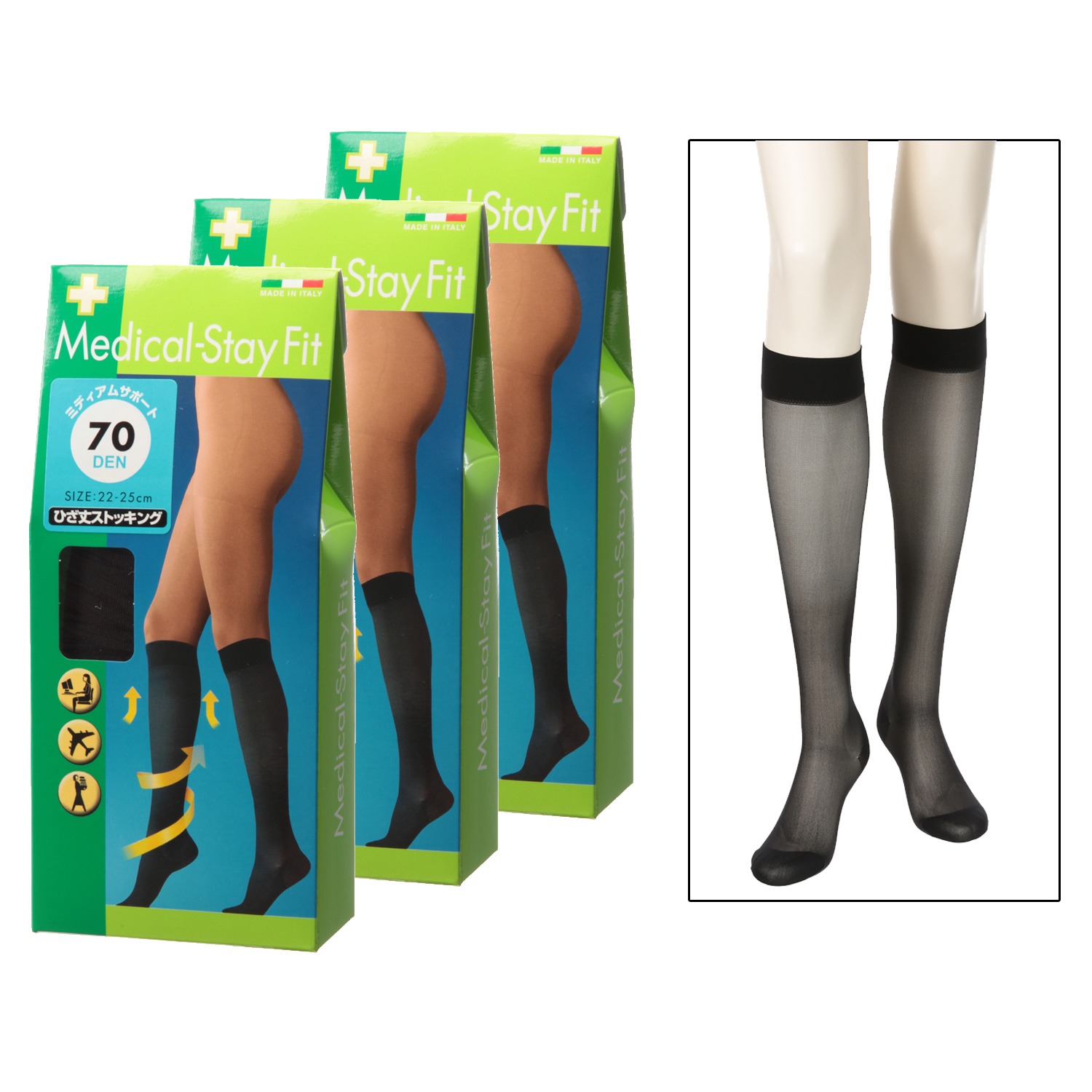 メディカルステイフィット
段階式着圧
７０デニール
ひざ丈ストッキング
同色３足セット