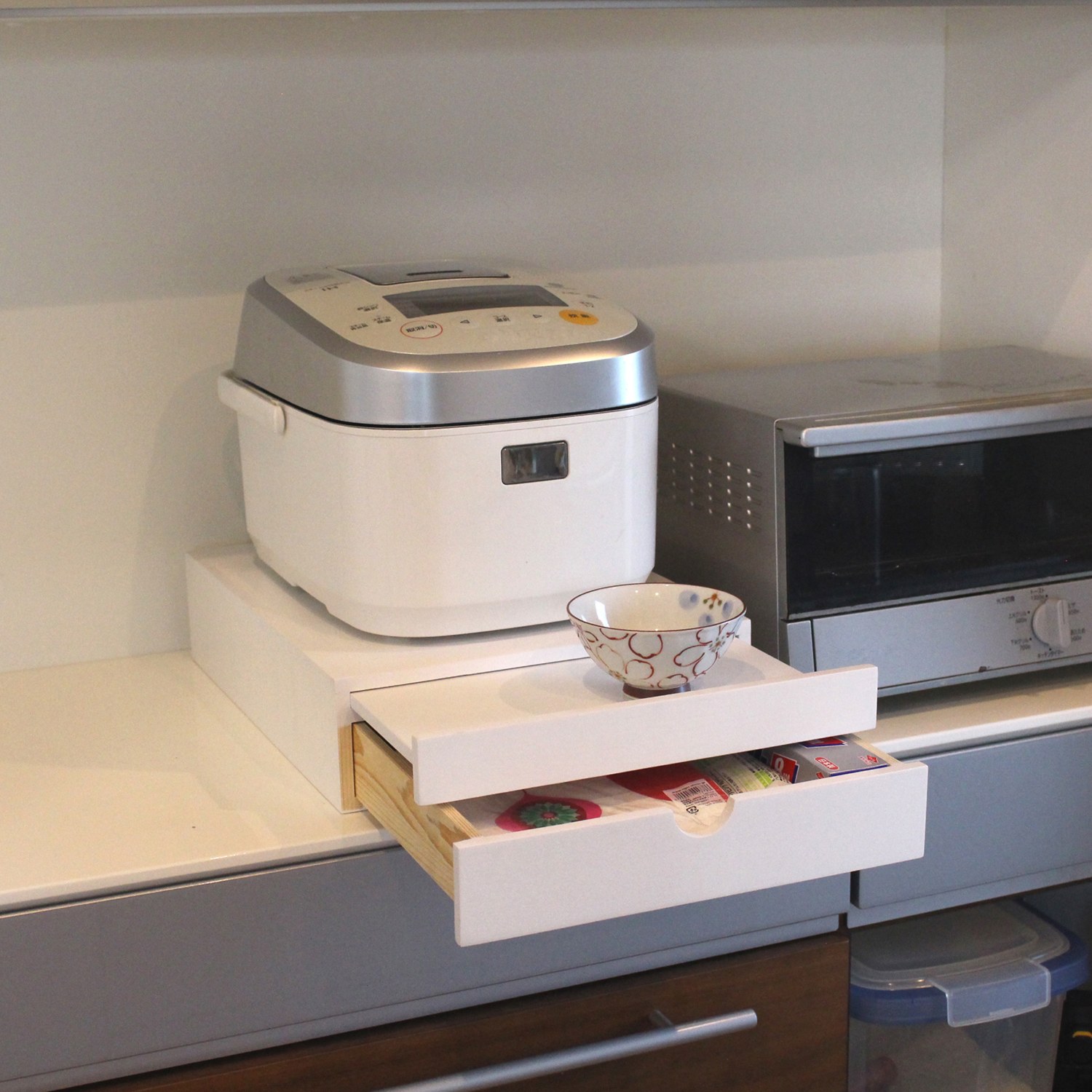 ＜幅３０ｃｍタイプ＞家電下スライドトレー 引き出し付 