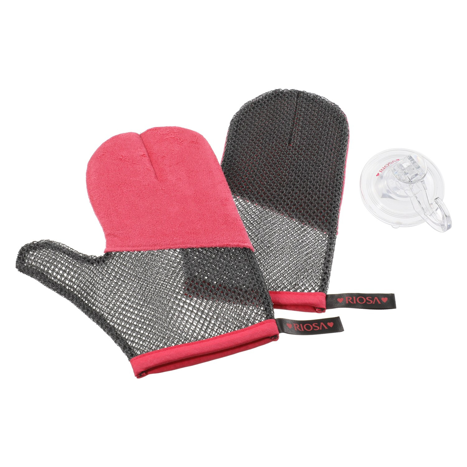 リオッサ ボディーもフェイスも 全身つるつる！ バスタイムに簡単角質ケア “肌磨きミトン” ウォールハンガー付 