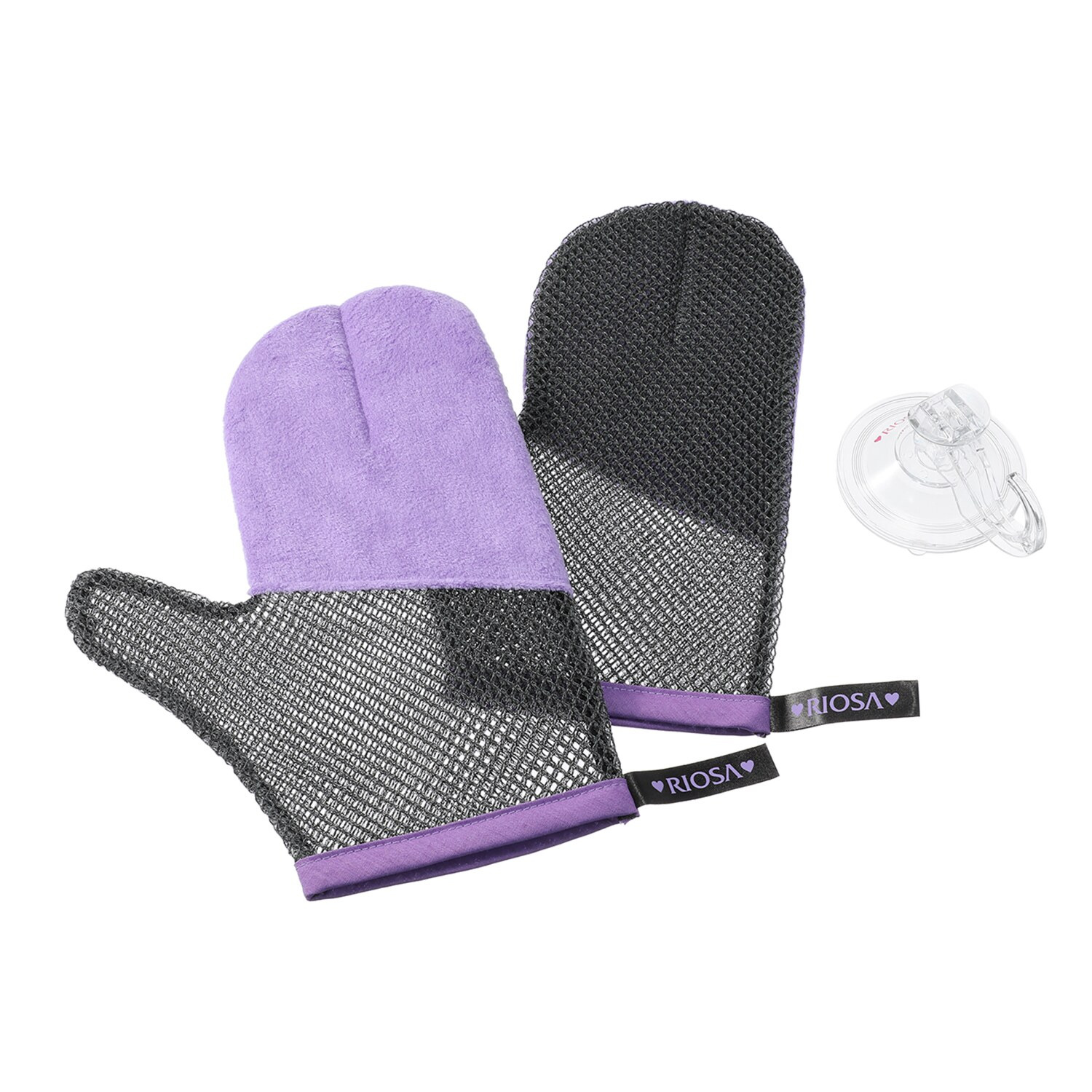 リオッサ ボディーもフェイスも 全身つるつる！ バスタイムに簡単角質ケア “肌磨きミトン” ウォールハンガー付 