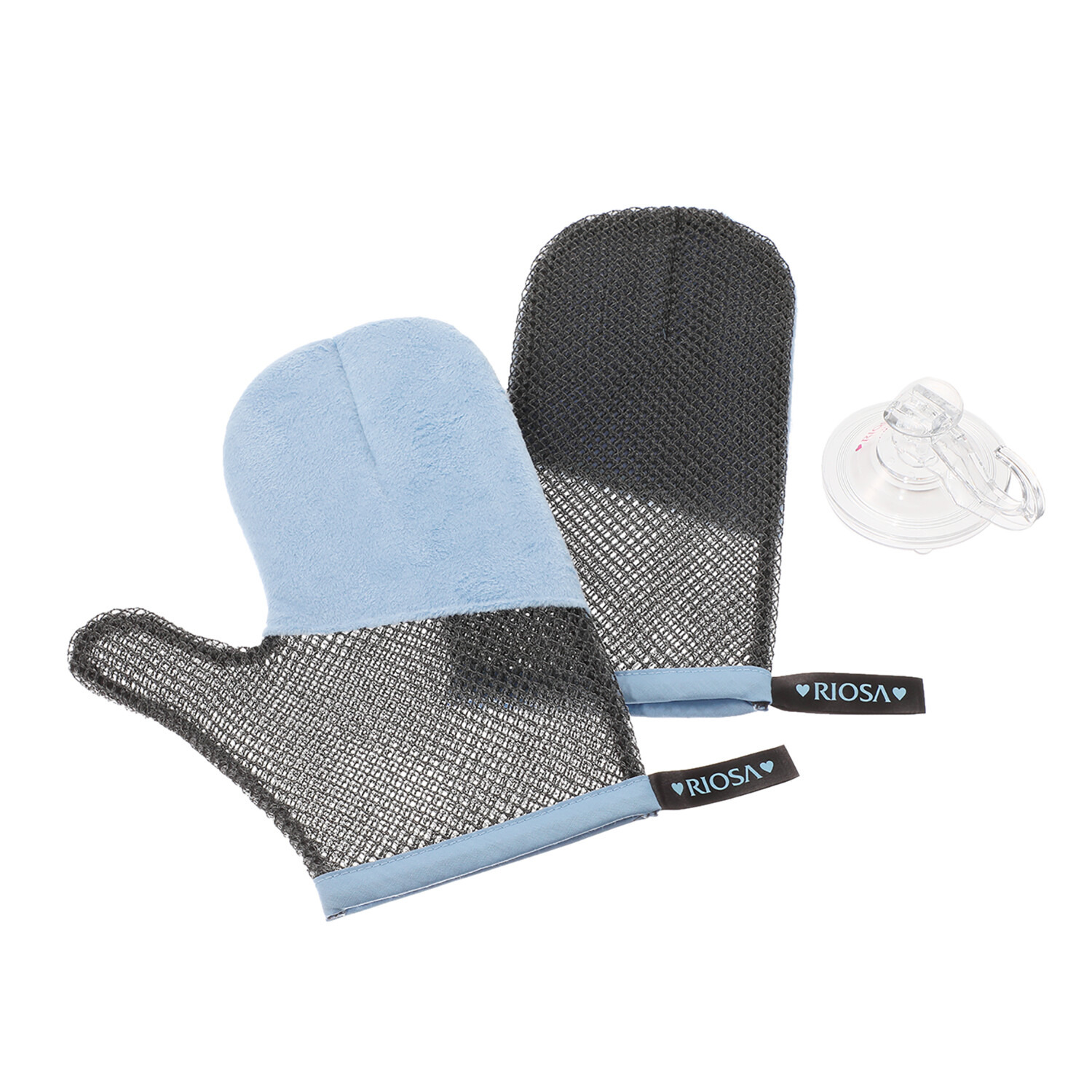 リオッサ ボディーもフェイスも 全身つるつる！ バスタイムに簡単角質ケア “肌磨きミトン” ウォールハンガー付 