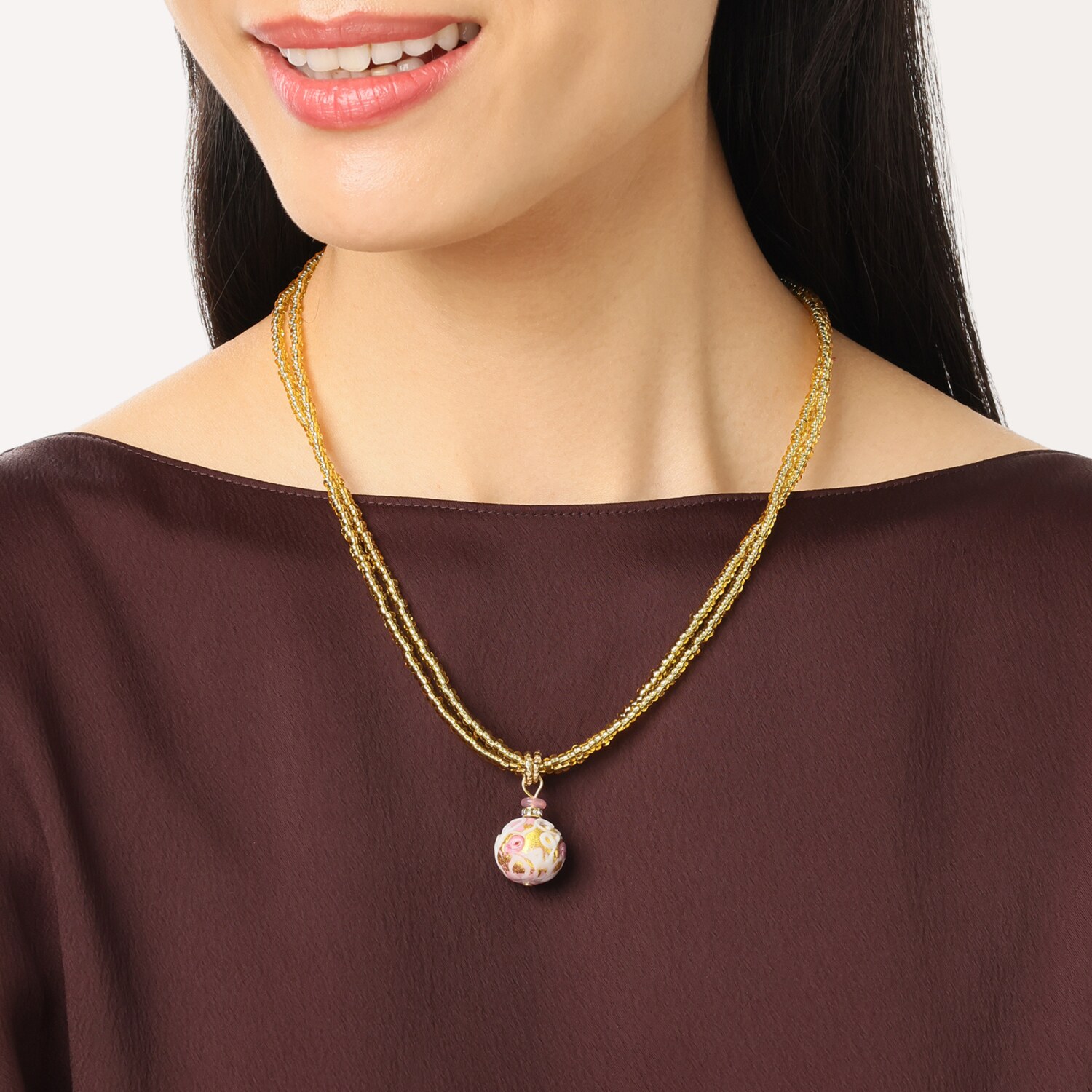 ラグーナ ベネチアンガラス ピンクローズ ネックレス