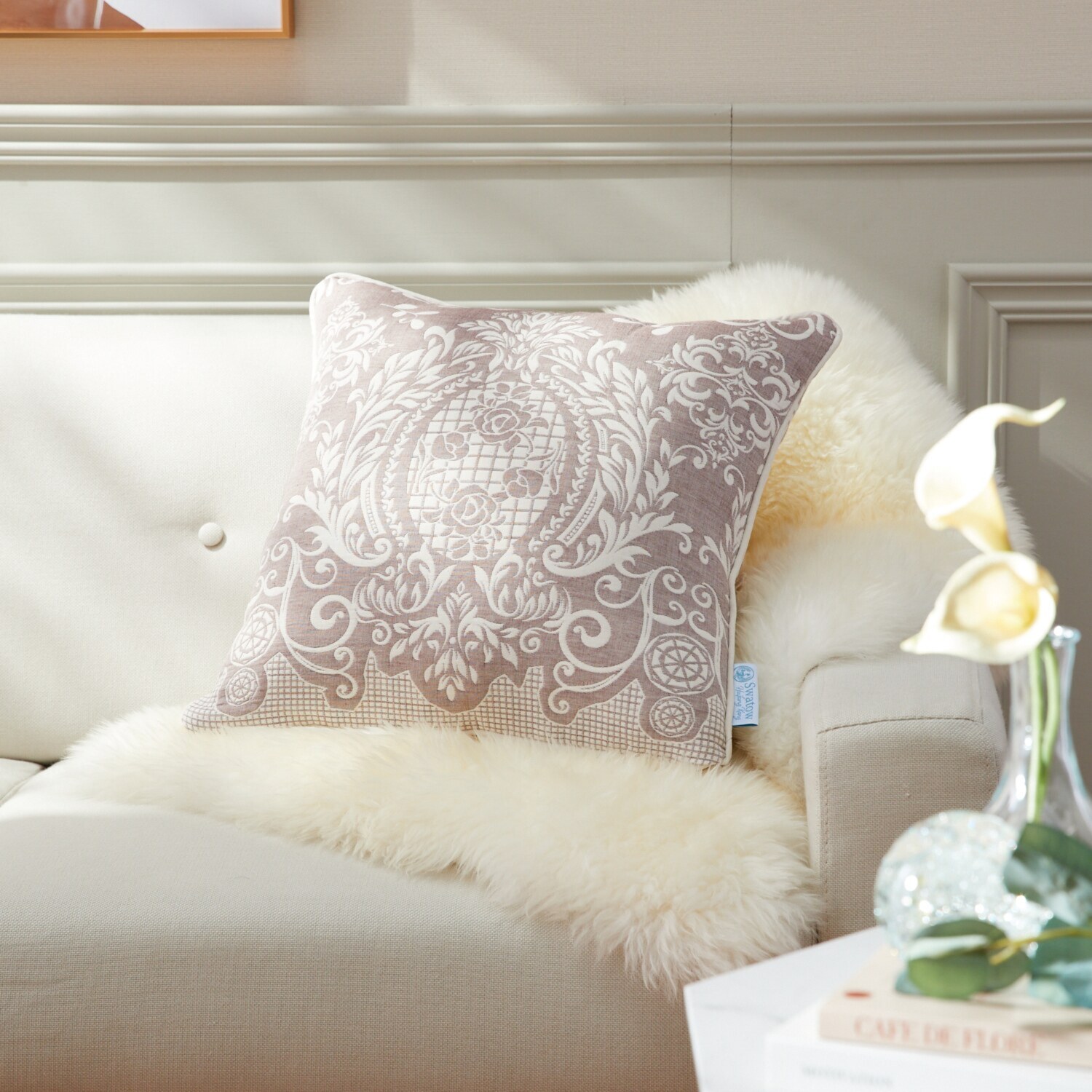 スワトウ刺しゅう協会 認定デザイン ジャガード織 コットンクッション