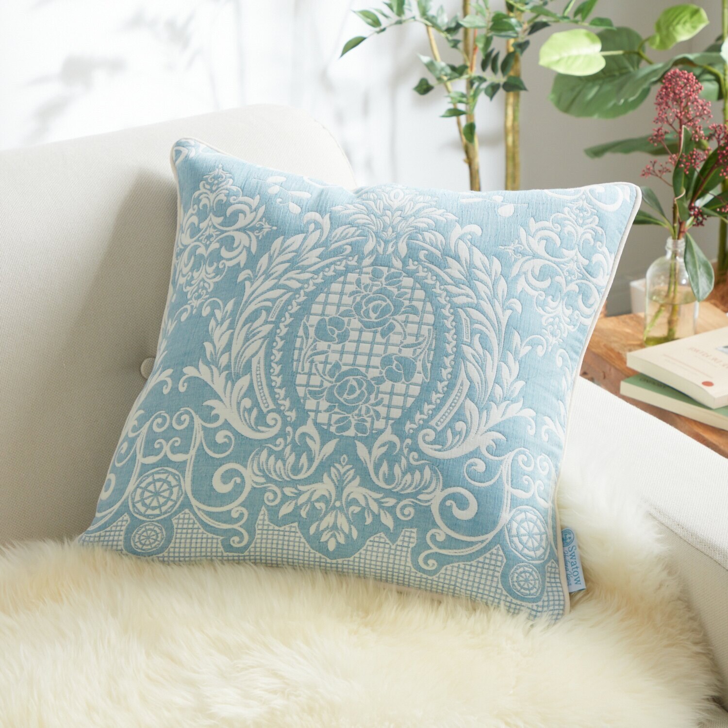 スワトウ刺しゅう協会 認定デザイン ジャガード織 コットンクッション