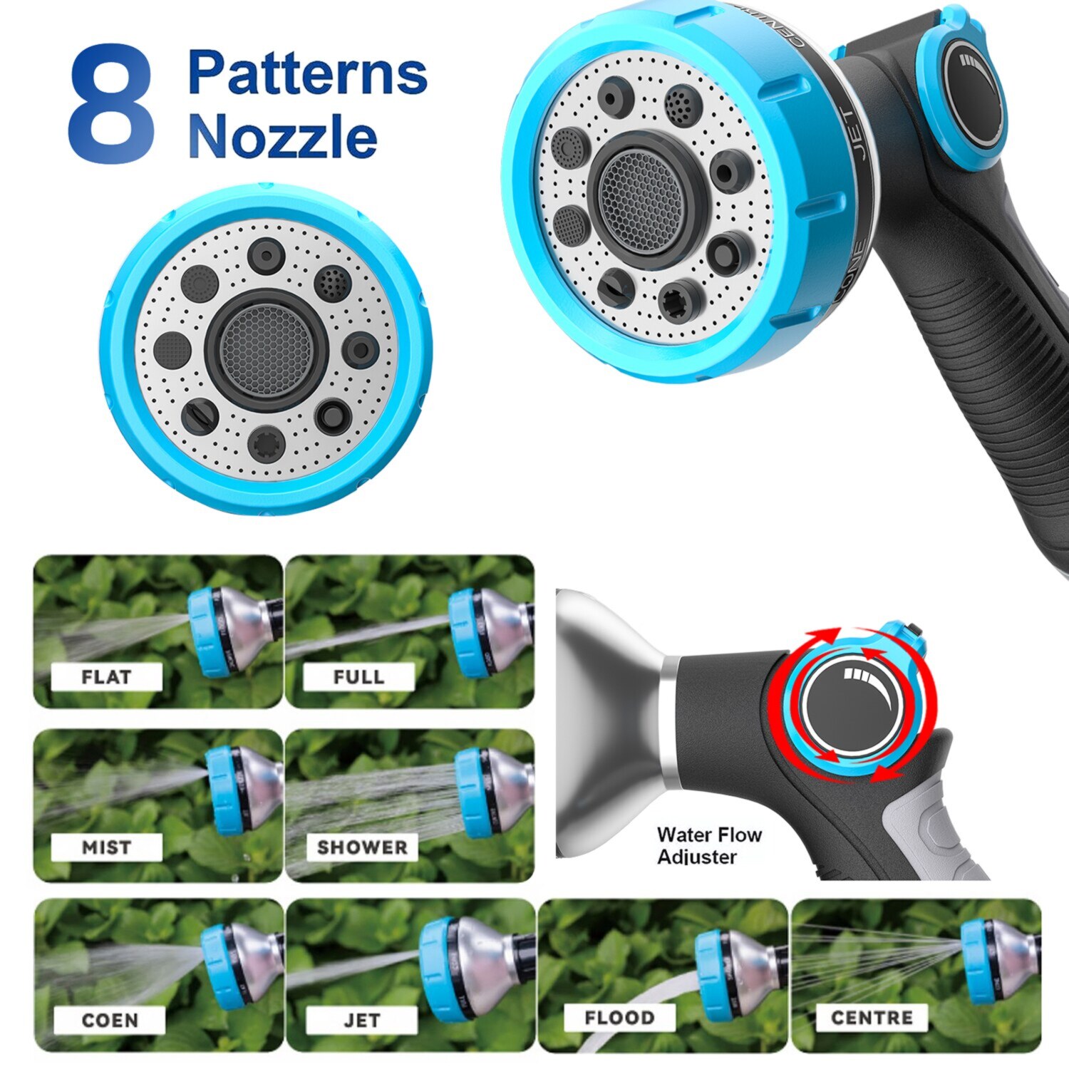 サビに強く丈夫で長持ち！ ８種類の散水方式が選べる 水量調節機能付き ステンレスコイルホース ＜１０ｍ＞