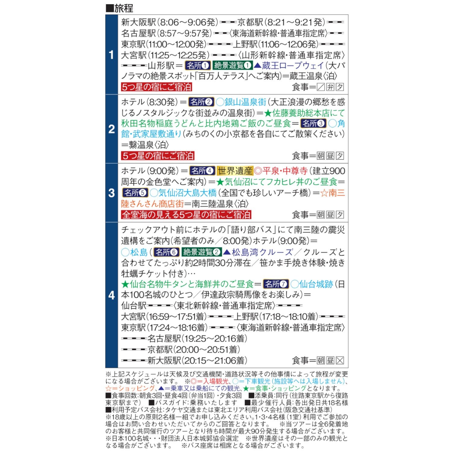 大人時間を愉しむ 東北周遊４日間 ２名１室 ＜新大阪・京都駅発着＞