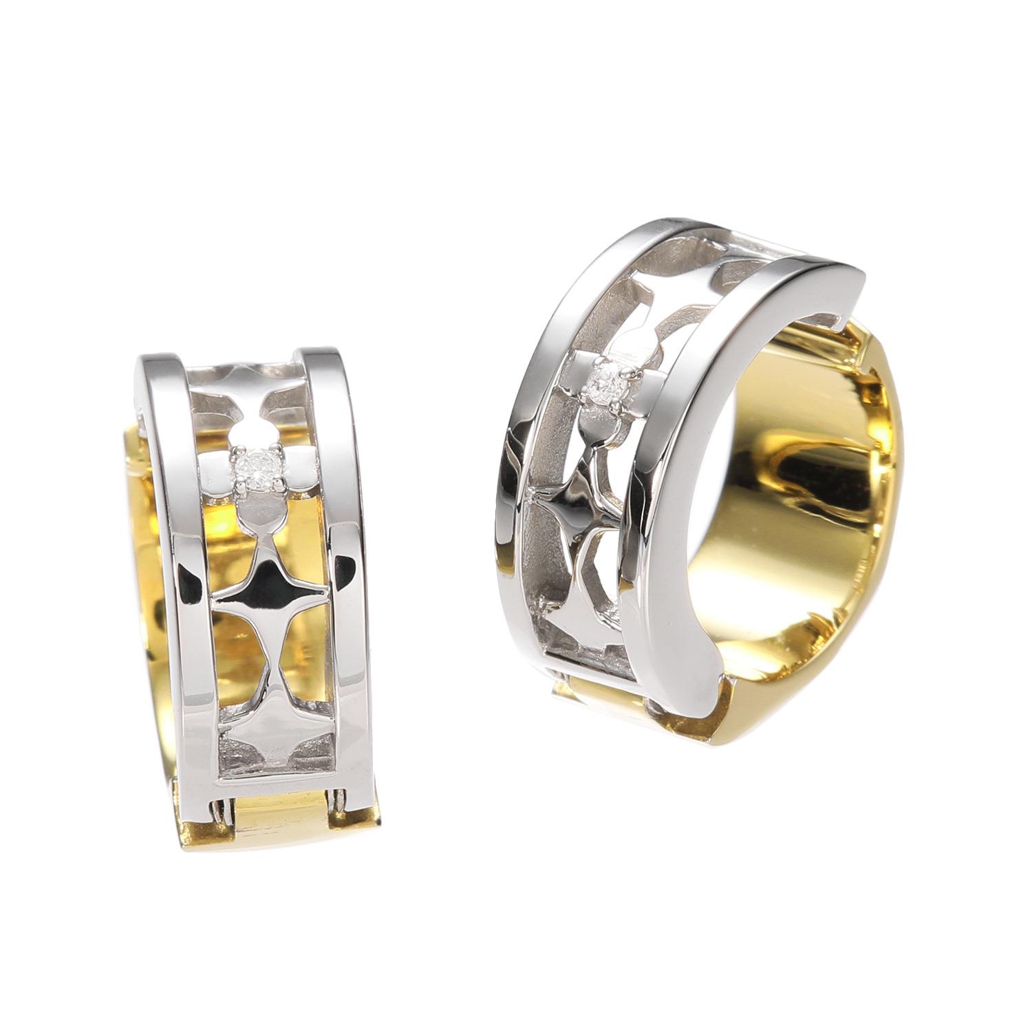 リノン サージカルステンレス ダイヤモンド ツーカラーデザイン リバーシブルイヤリング “ミミソフト”