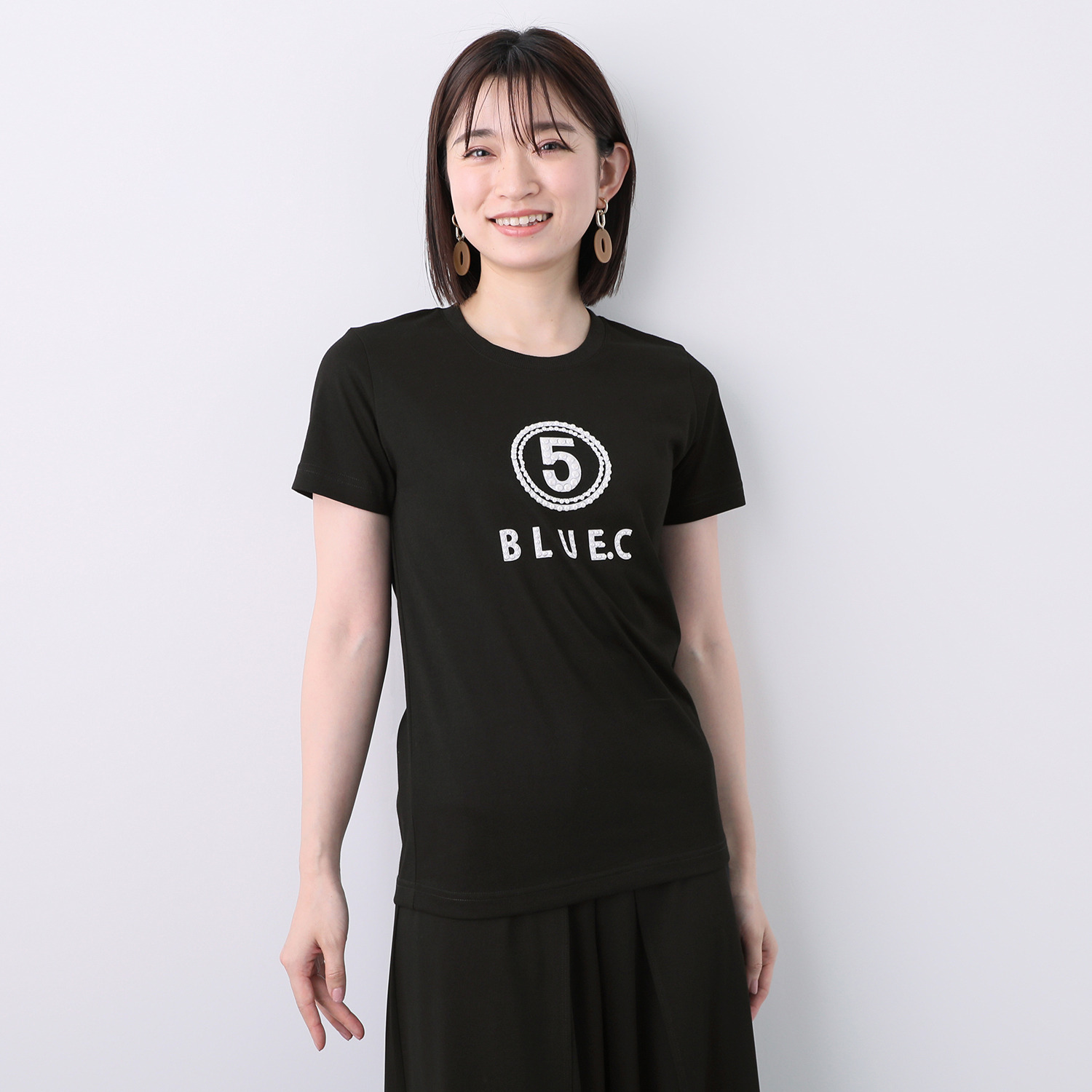 ブルーコレクション 大人かわいいスタイル パール調ビジュウ付 プリントＴシャツ