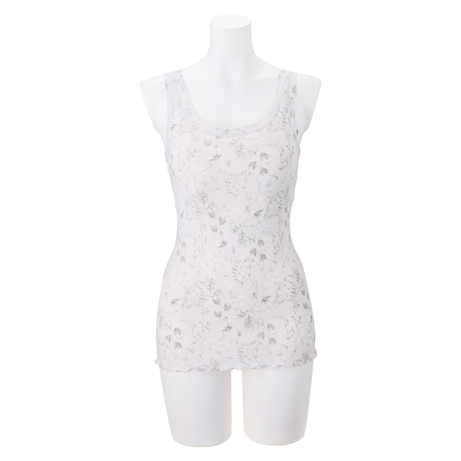 丸福ガーゼ 速乾 綿モダール混 フラワープリント カップ付タンクトップ