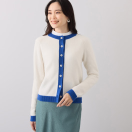 モカサン　ジュンコシマダ カシミヤ１００％ 配色ニットカーディガン
