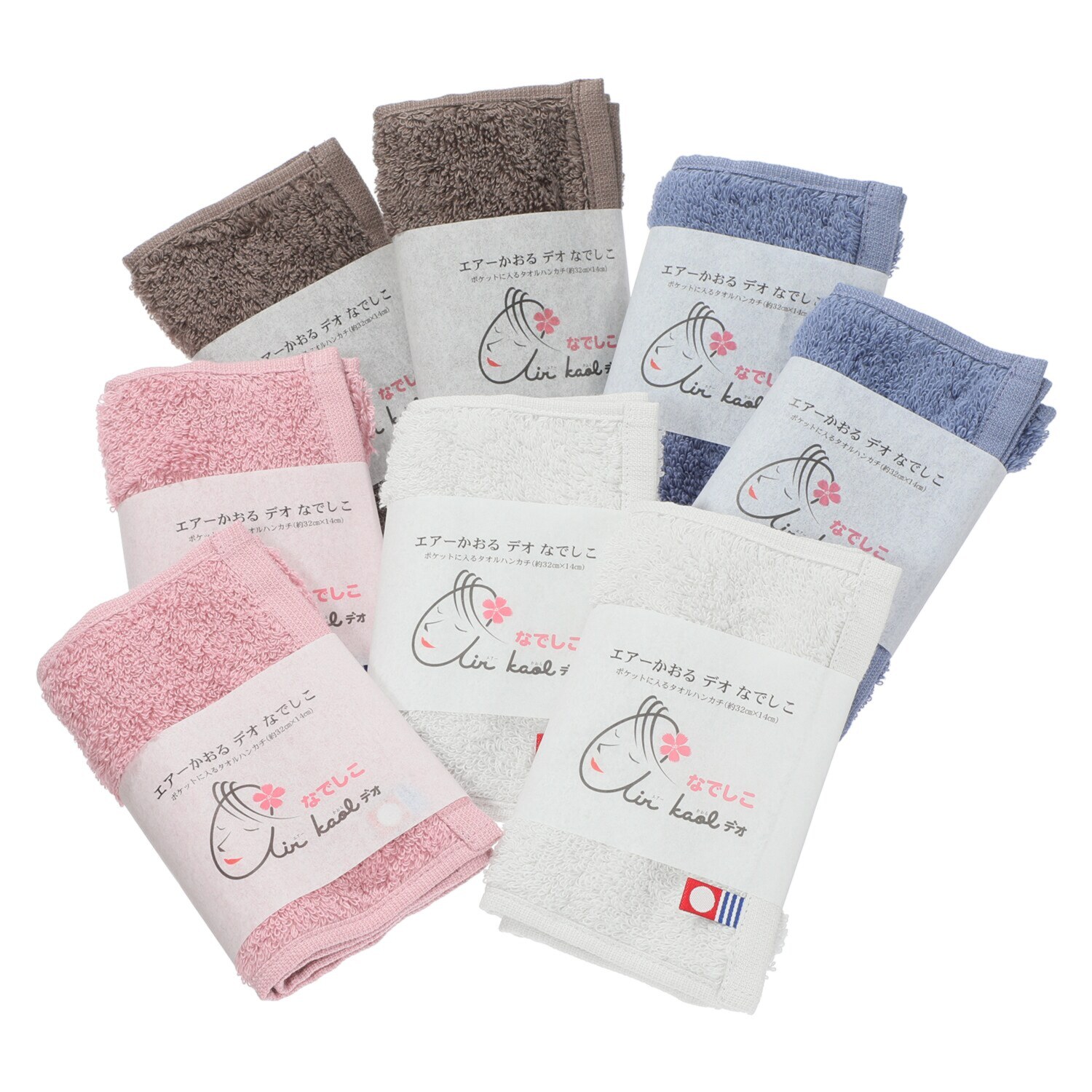 エアーかおる デオなでしこ タオルハンカチ アソートカラー８枚セット