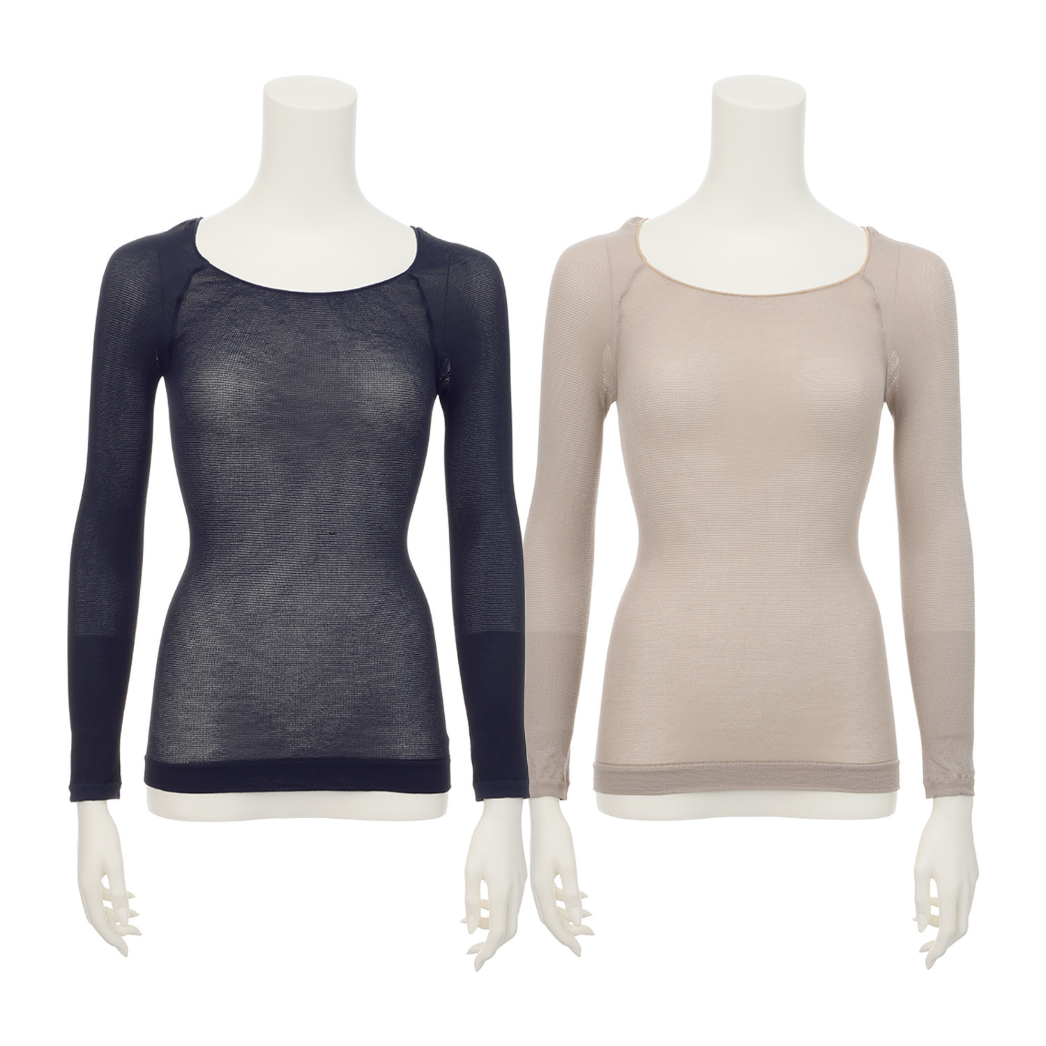 パフィールソフト 日本製 軽くて薄くて暖かい キュプラ混 ラウンドネック 長袖インナー２枚セット