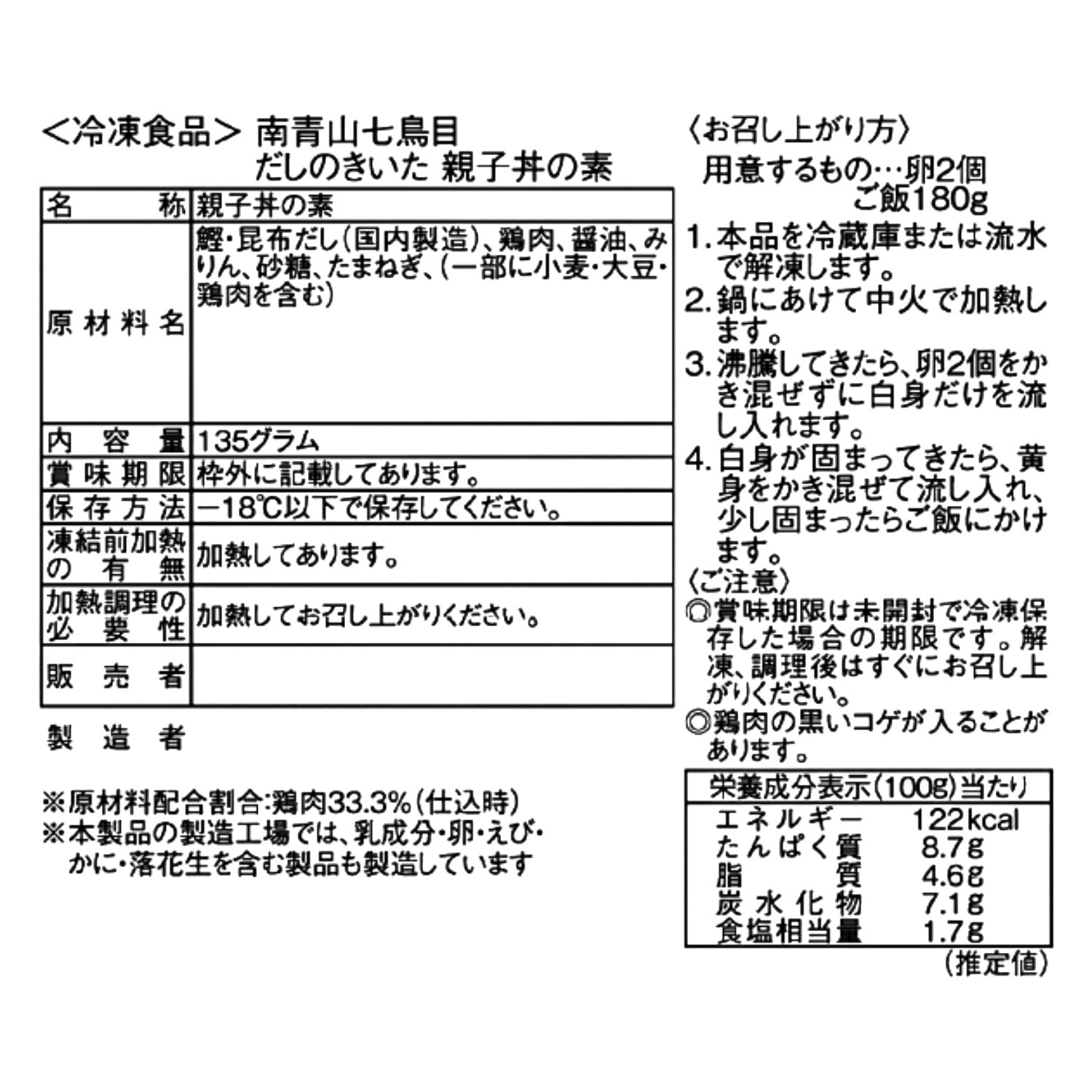 南青山　七鳥目 出汁のきいた親子丼の具