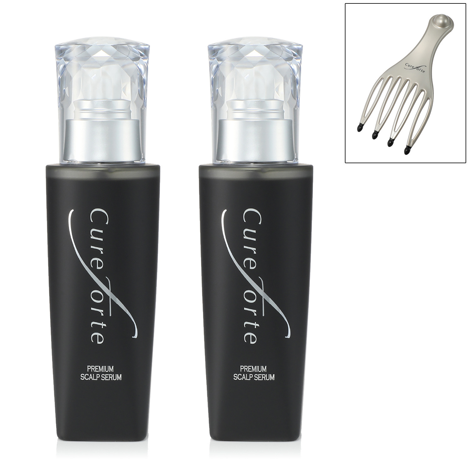 キュアフォルテ ３つの有効成分配合 発毛促進、脱毛の予防！ 薬用プレミアム スカルプセラム （ＣＦプレミアム スカルプセラム）２本 ヘッドカッサ１個付セット 