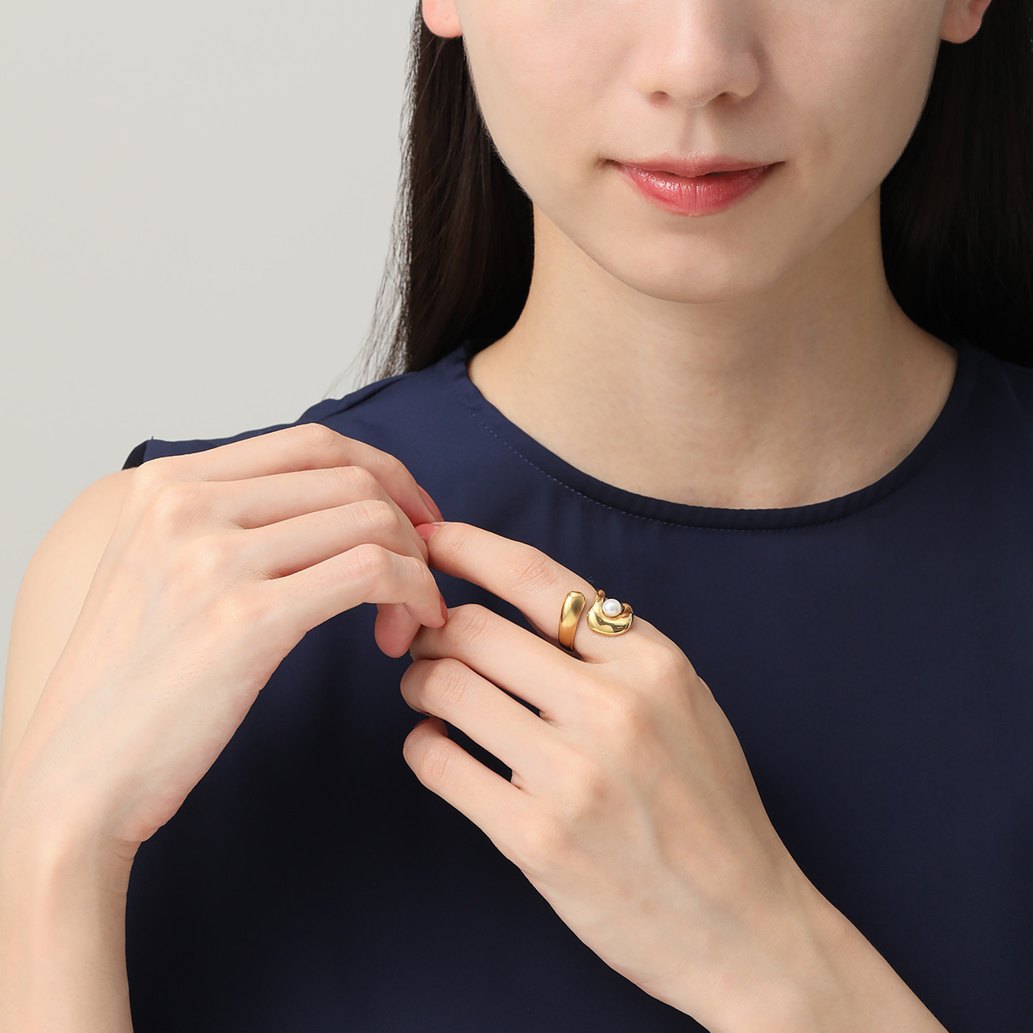 エアリーフェアリー ステンレス 淡水ボタンパール モダンフォルムリング