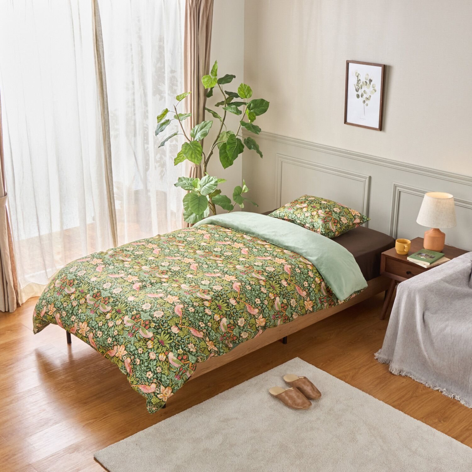 モリスギャラリー いちご泥棒 両サイドファスナー 綿マイヤー あったか掛けふとんカバー ＜シングル＞