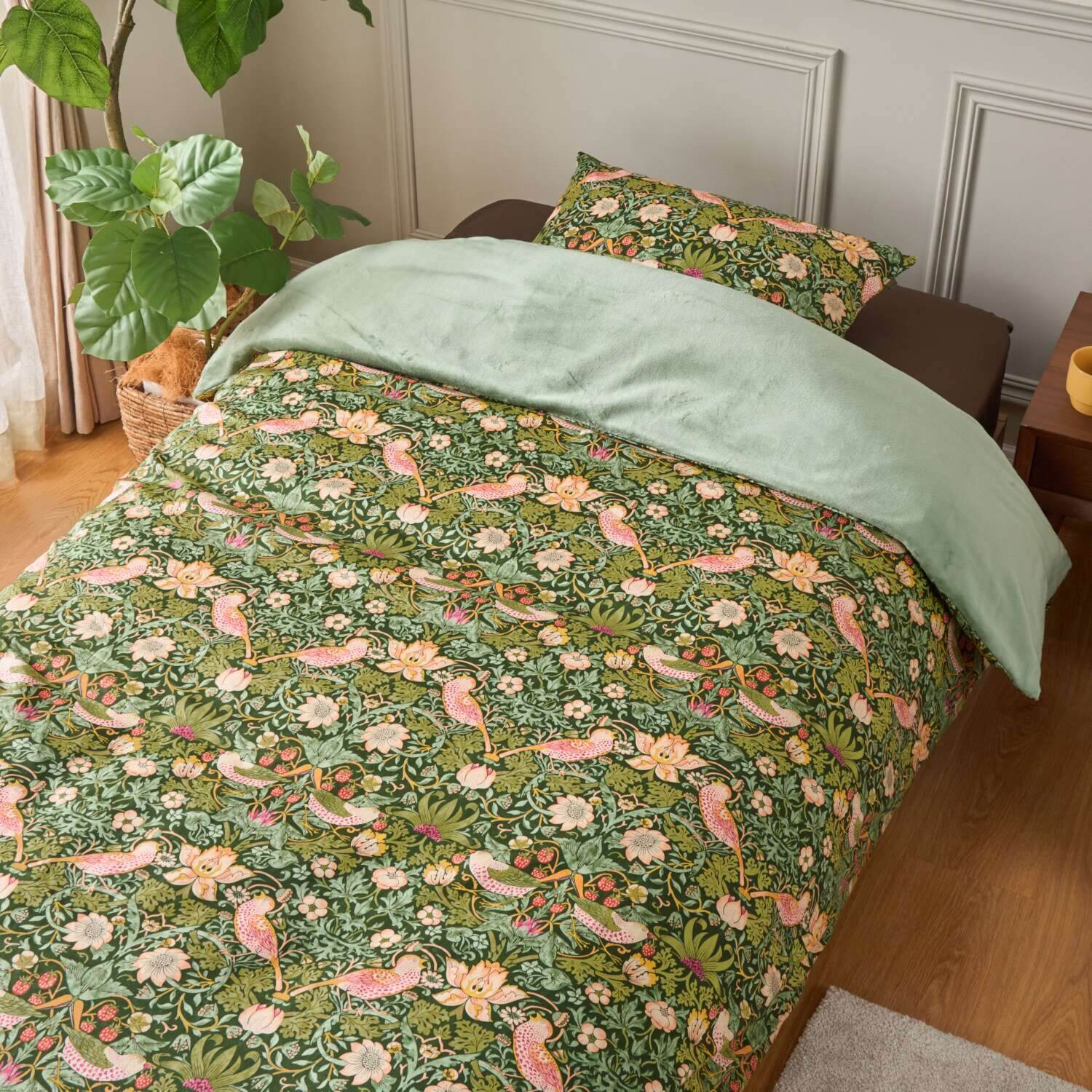 モリスギャラリー いちご泥棒 両サイドファスナー 綿マイヤー あったか掛けふとんカバー ＜シングル＞