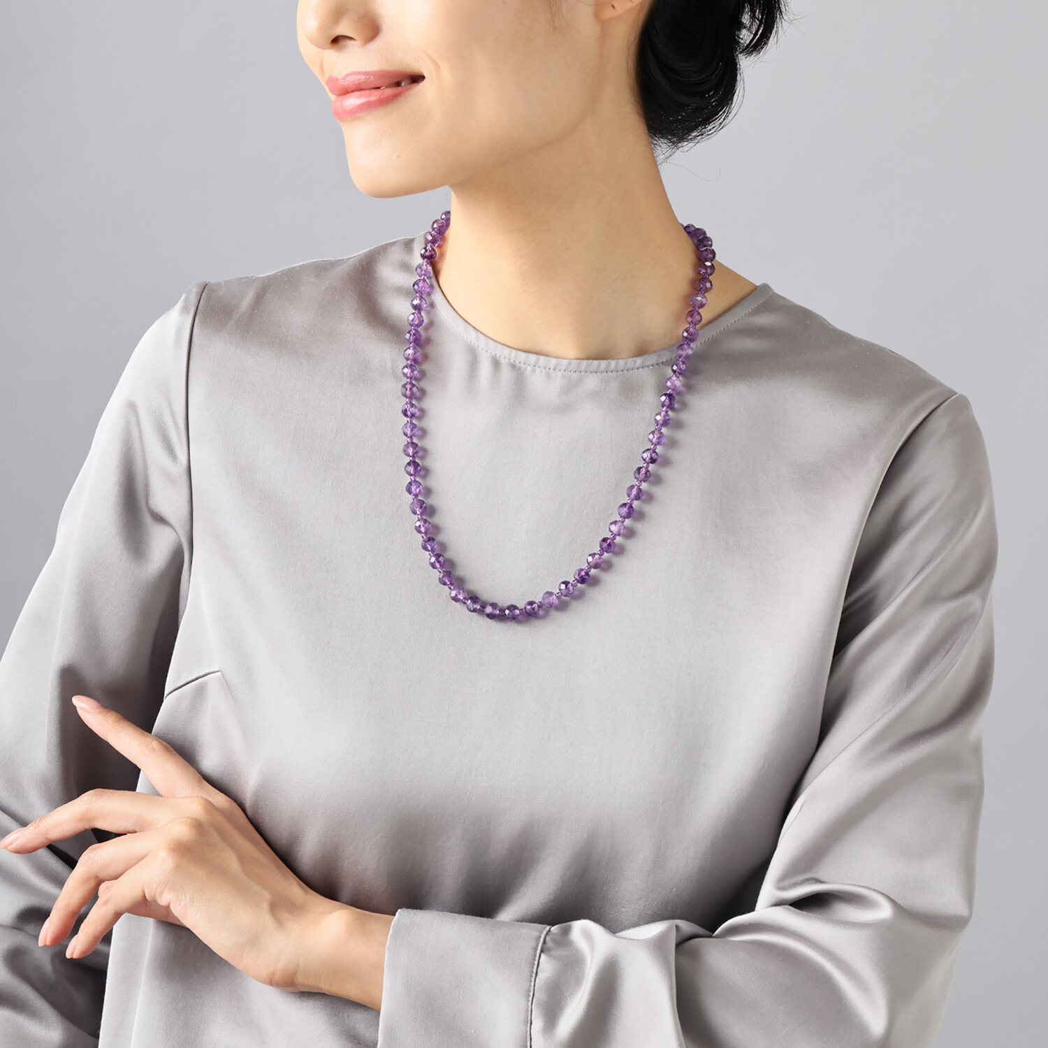 石友蔵出しコレクション １７５カラットＵＰ アメシスト ファセットビーズ ロングネックレス