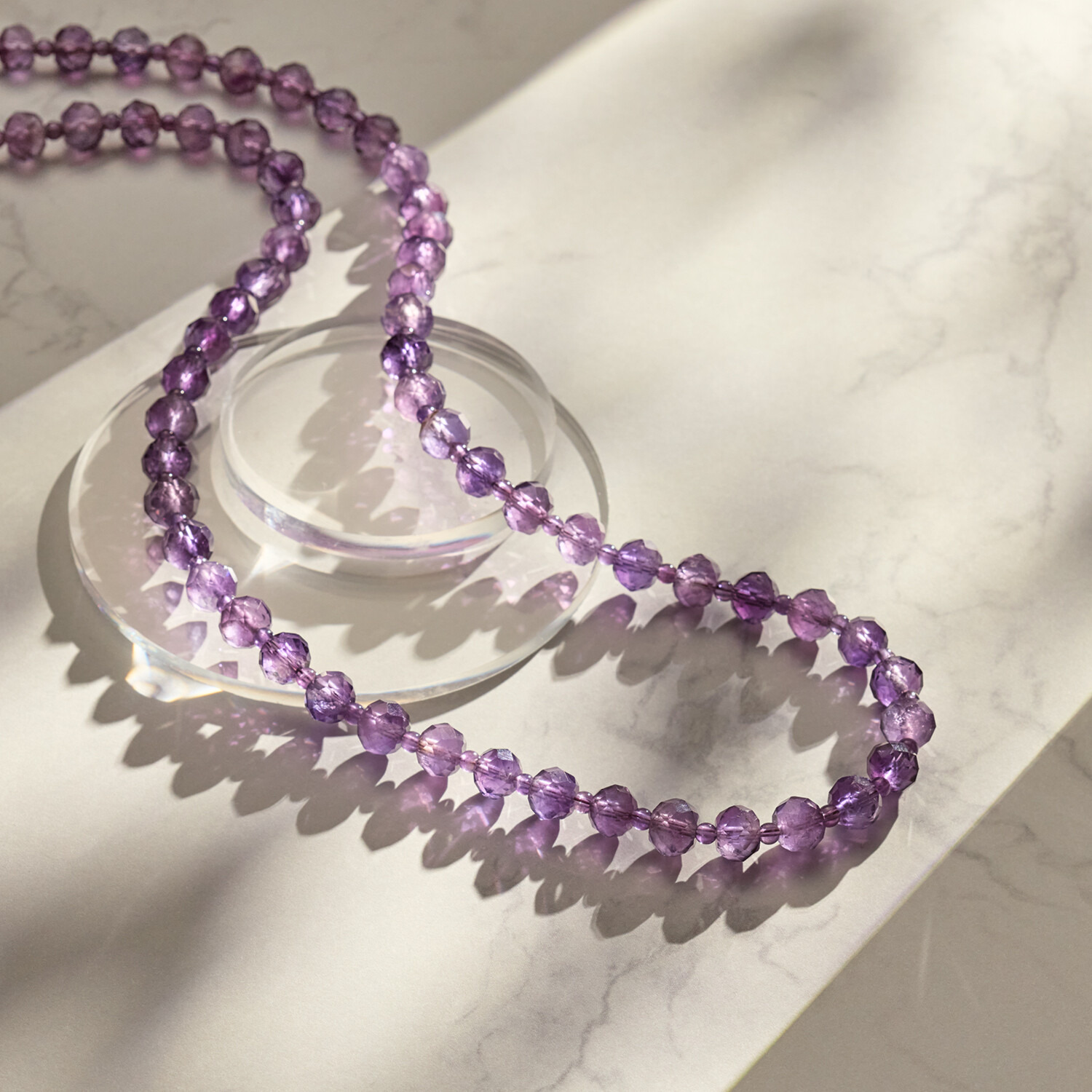 石友蔵出しコレクション １７５カラットＵＰ アメシスト ファセットビーズ ロングネックレス