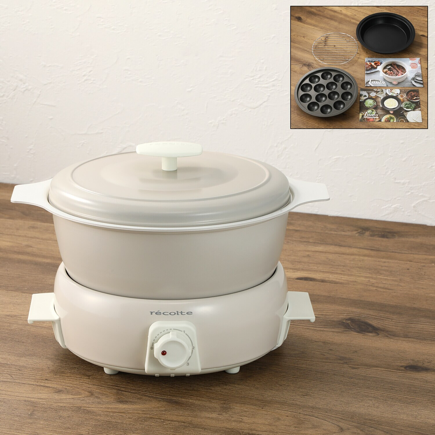 プレートを取り替えて さまざまな料理を楽しめる 卓上電気小鍋 レコルト ポットデュオ　タント グリルプレート付セット