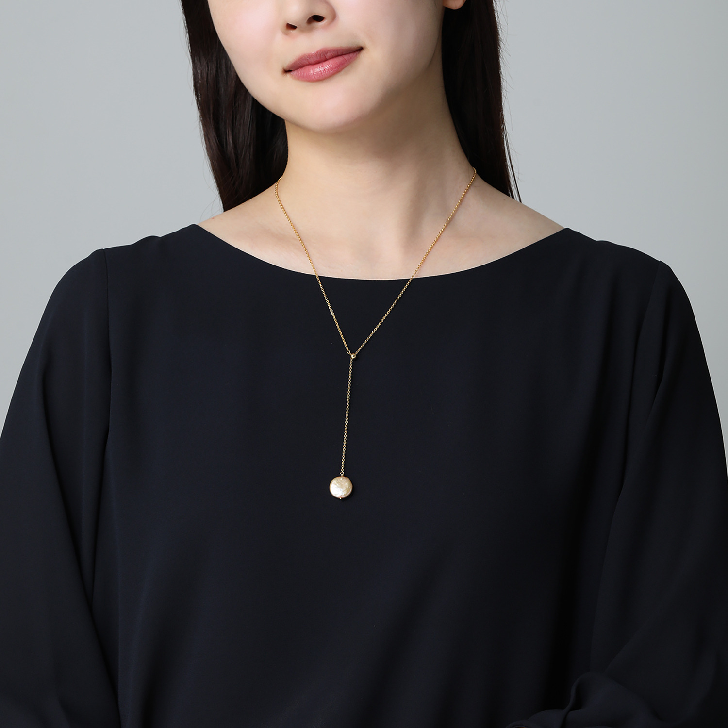 石友蔵出しコレクション シャンパンゴールドカラー 淡水バロックパール Ｙ字デザイン ネックレス