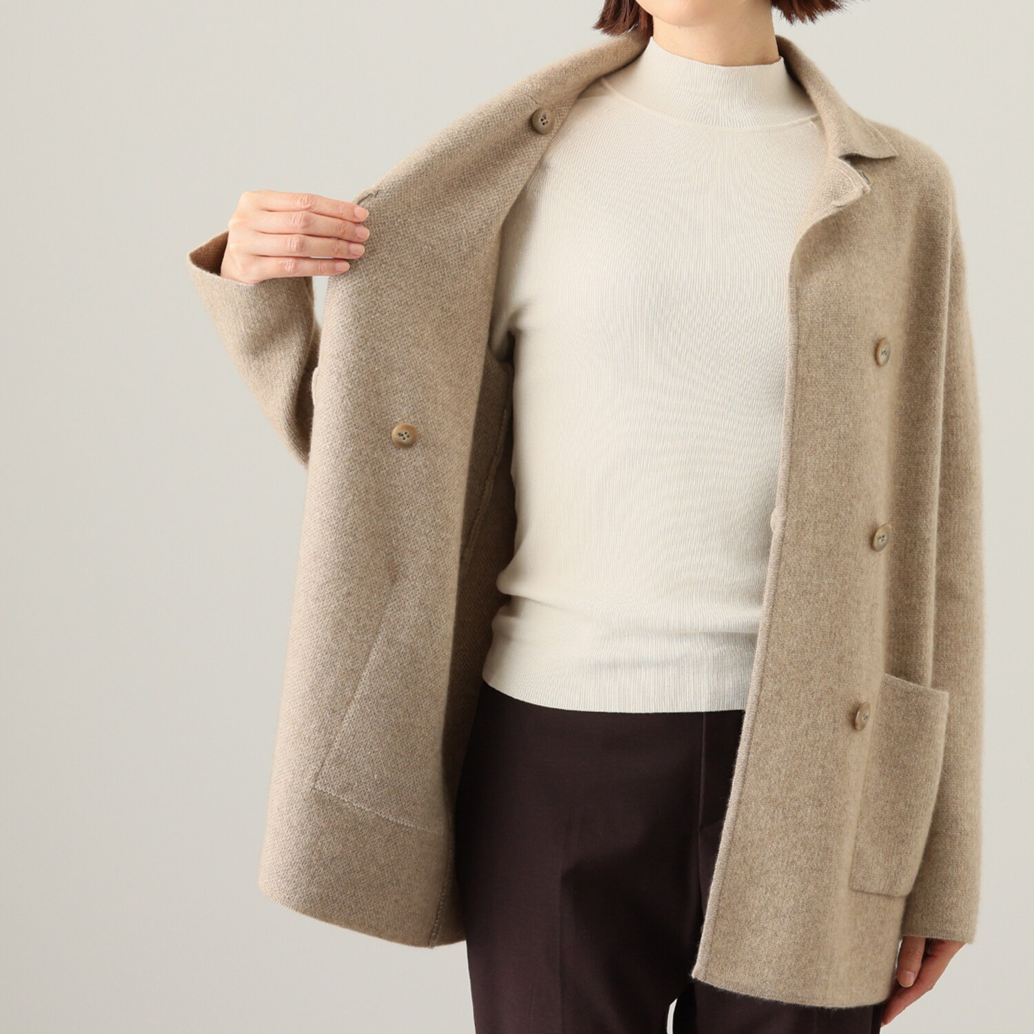 ネイチャーズ 無染色カシミヤ ジャガード編 ジャケットコート