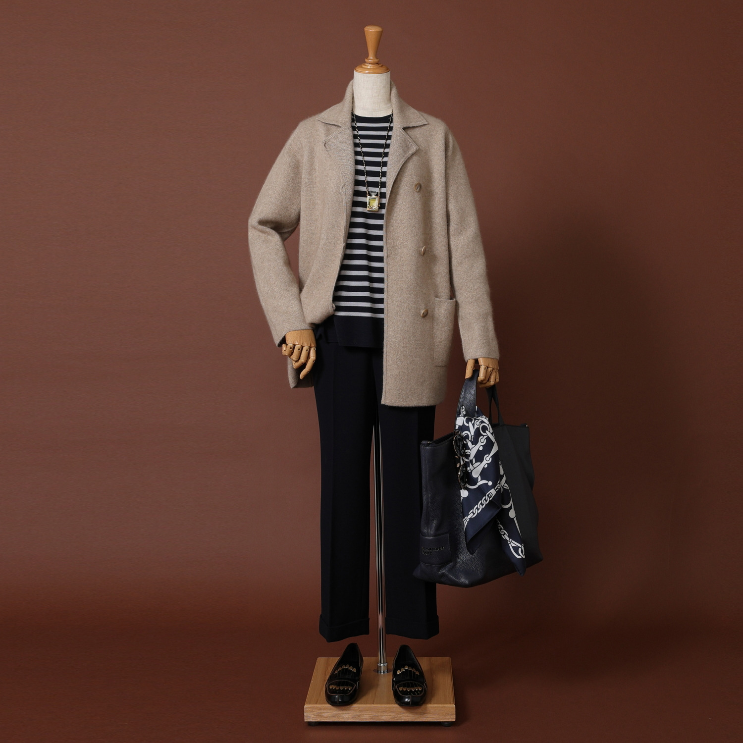 ネイチャーズ 無染色カシミヤ ジャガード編 ジャケットコート