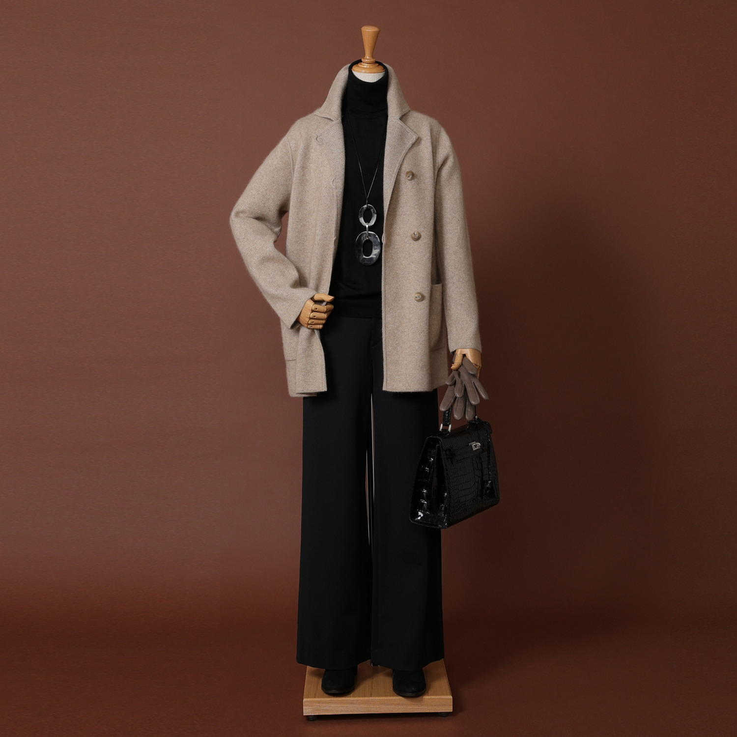 ネイチャーズ 無染色カシミヤ ジャガード編 ジャケットコート