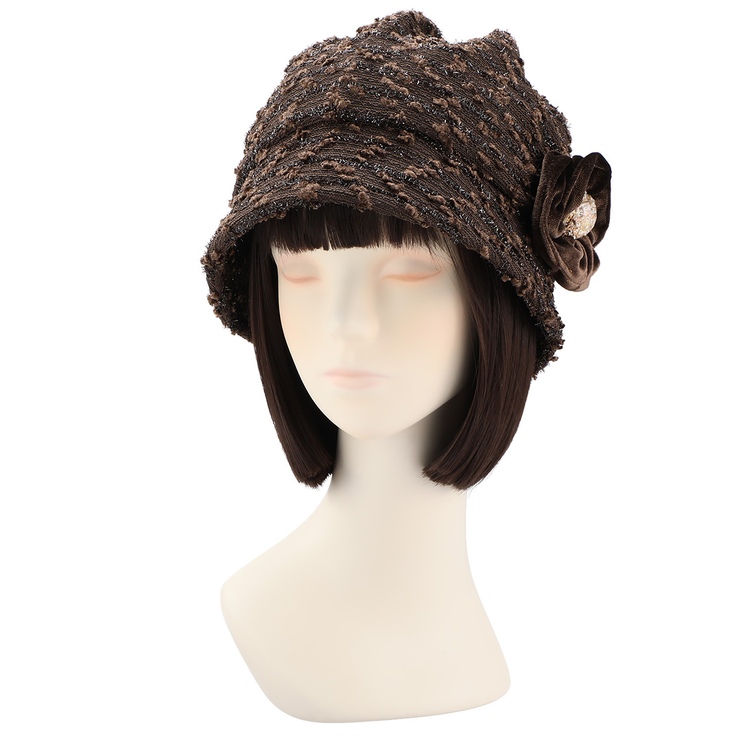 メイドバイスターズ 髪の毛がつぶれにくい ふんわり小顔見え帽子 コサージュ風シュシュ付