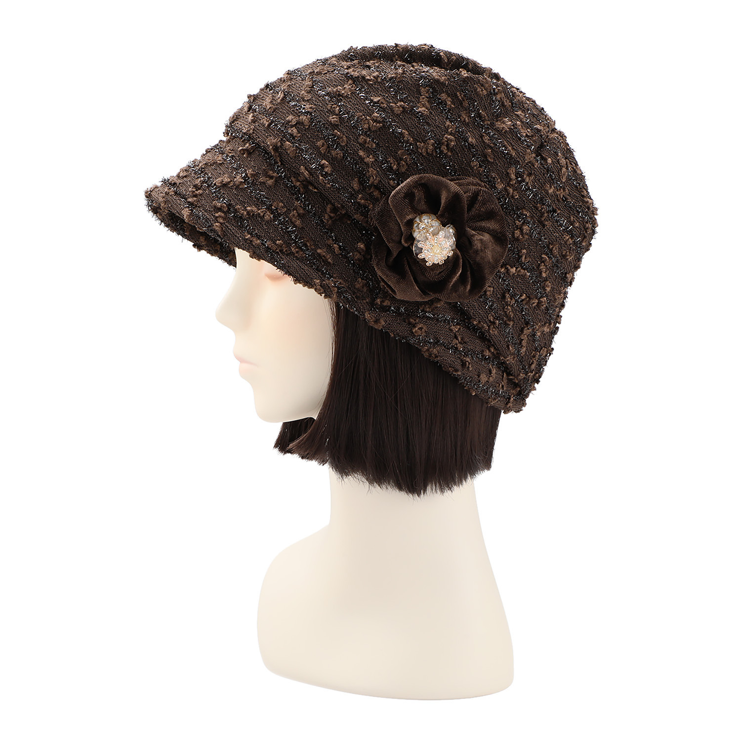 メイドバイスターズ 髪の毛がつぶれにくい ふんわり小顔見え帽子 コサージュ風シュシュ付