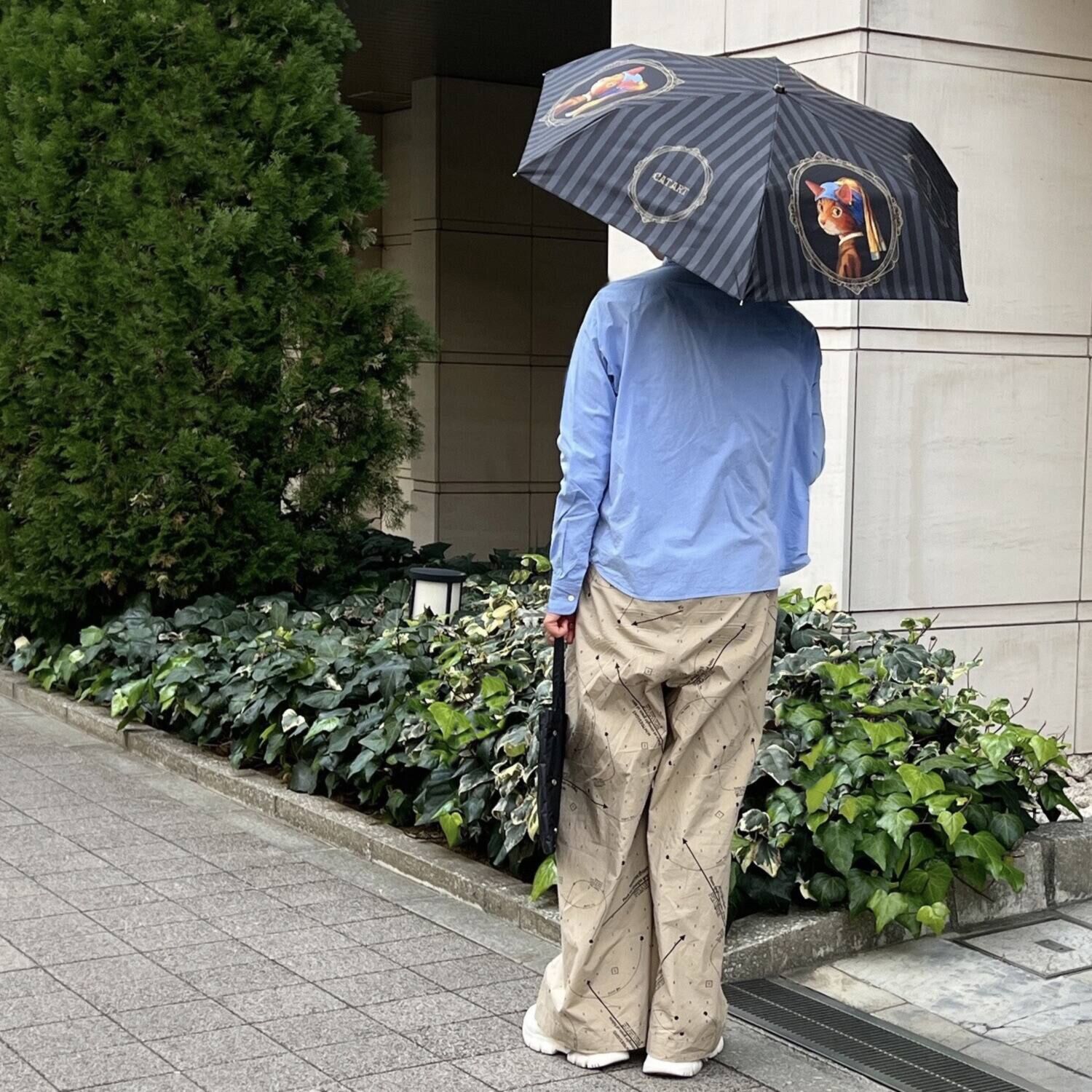 キャットアート 晴雨兼用　軽量 折りたたみミニ傘 収納バッグ付