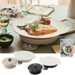 円形ＩＨヒーターと グリドルプレートの 楽しいテーブルクッキング レコルト クッキンググリドル＆ ＩＨ対応鍋 同色セット
