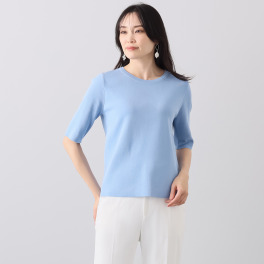ルクオーレ きれい見え Ｔシャツ感覚で着られる 五分袖 ニットプルオーバー