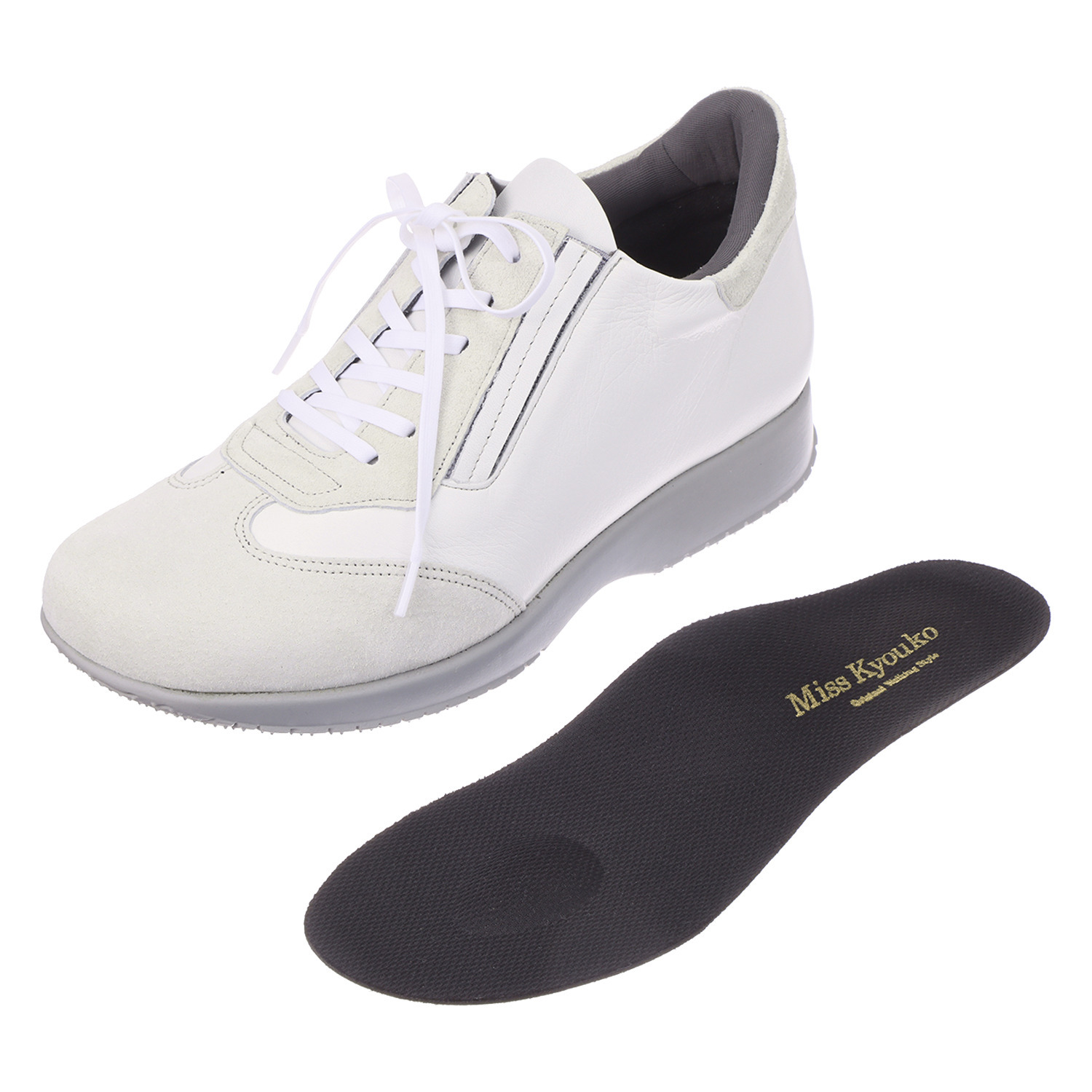 ミスキョウコ 日本製 ソフト本革 レースアップスニーカー
