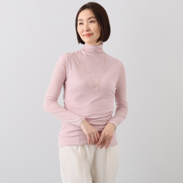 天使の綿シフォン ロング丈 ボトルネック 一重長袖プルオーバー