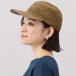 ジョナータ ラフィア ファブリックブリム 手編みキャップ