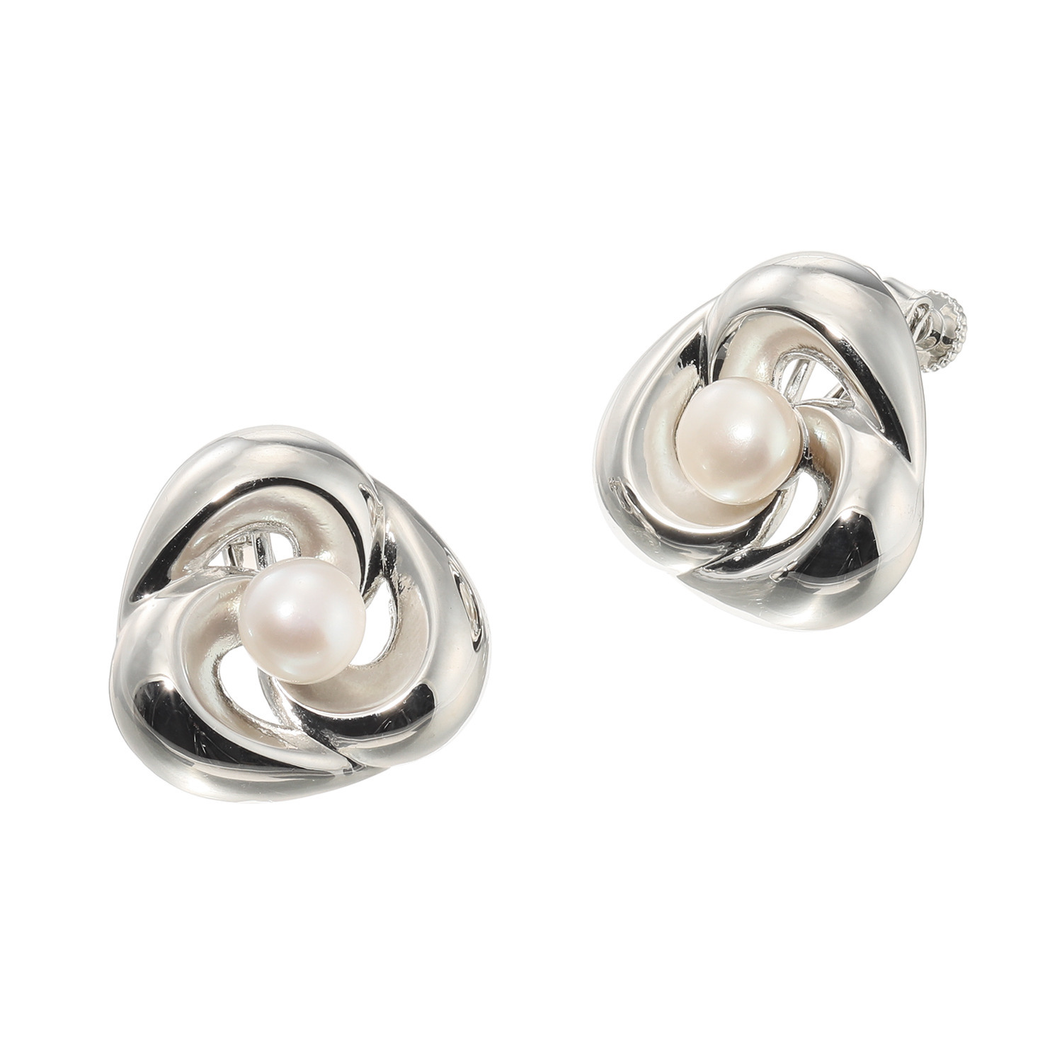 エアリーフェアリー 淡水ボタンパール＆ メタルトライアングル モードスタイル スタッド イヤリング／ピアス