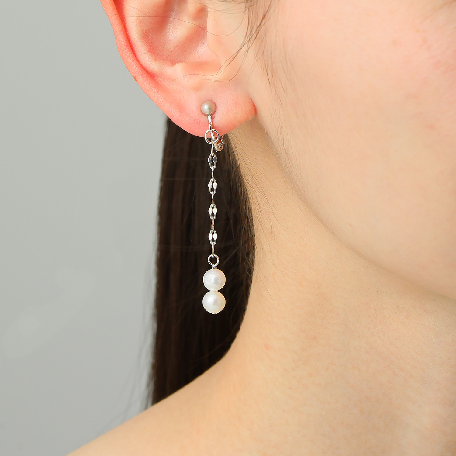 エアリーフェアリー 淡水パール＆ ペタルチェーン スウィングスタイル イヤリング／ピアス