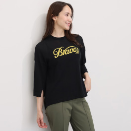 ソアージュ サバンナクール アフリカコットン１００％ Ｂｒａｖｏロゴ 七分袖ニットＴシャツ