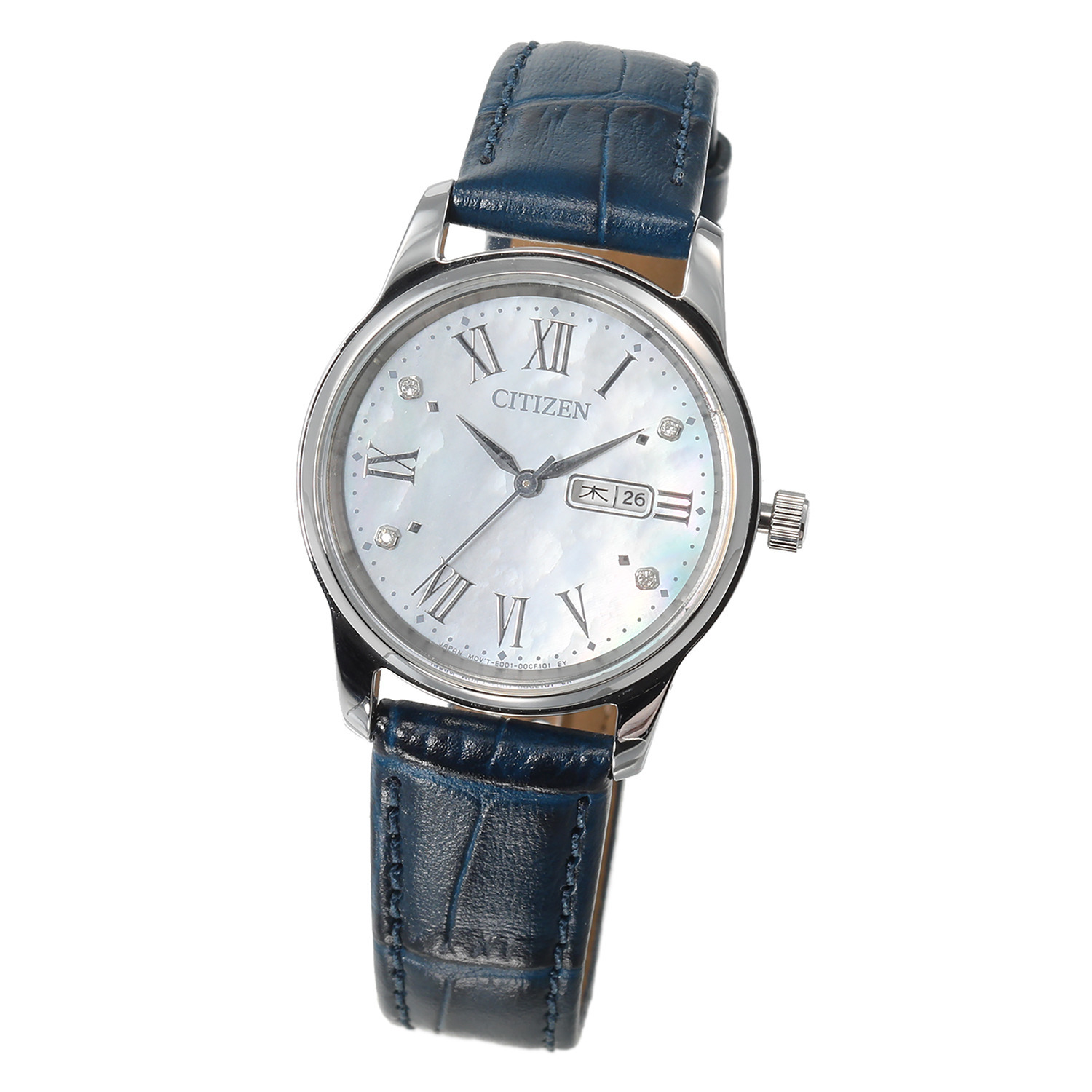 シチズン ４ポイントダイヤモンド レザーベルト ソーラーウォッチ ＜シルバーカラー＞