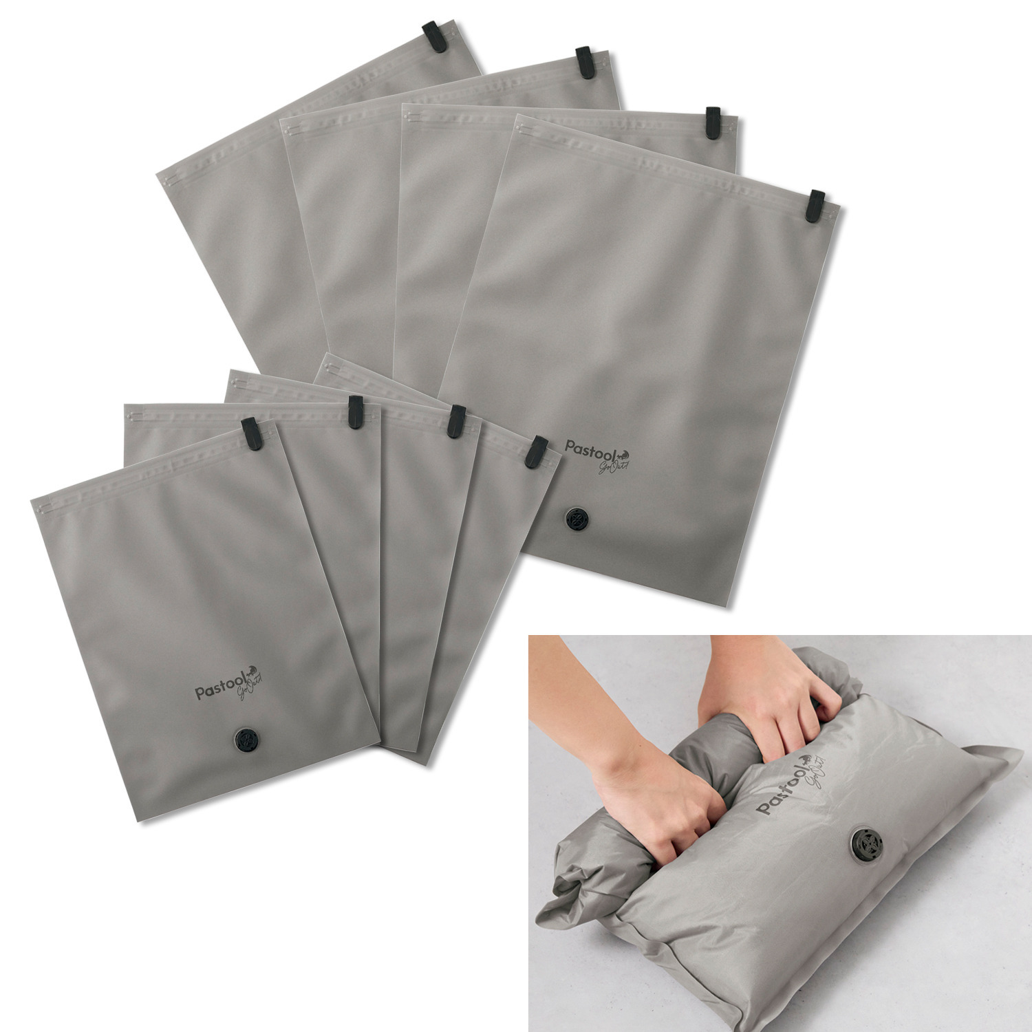 Ｐａｓｔｏｏｌ ｇｏ　ｏｕｔ トラベル衣類圧縮袋 ８枚セット ＜Ｍ、Ｌ　各４枚＞