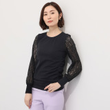 ドルチェ　ドンナ イタリア製 ストレッチレーススリーブ サイドギャザー ラウンドネック プルオーバー