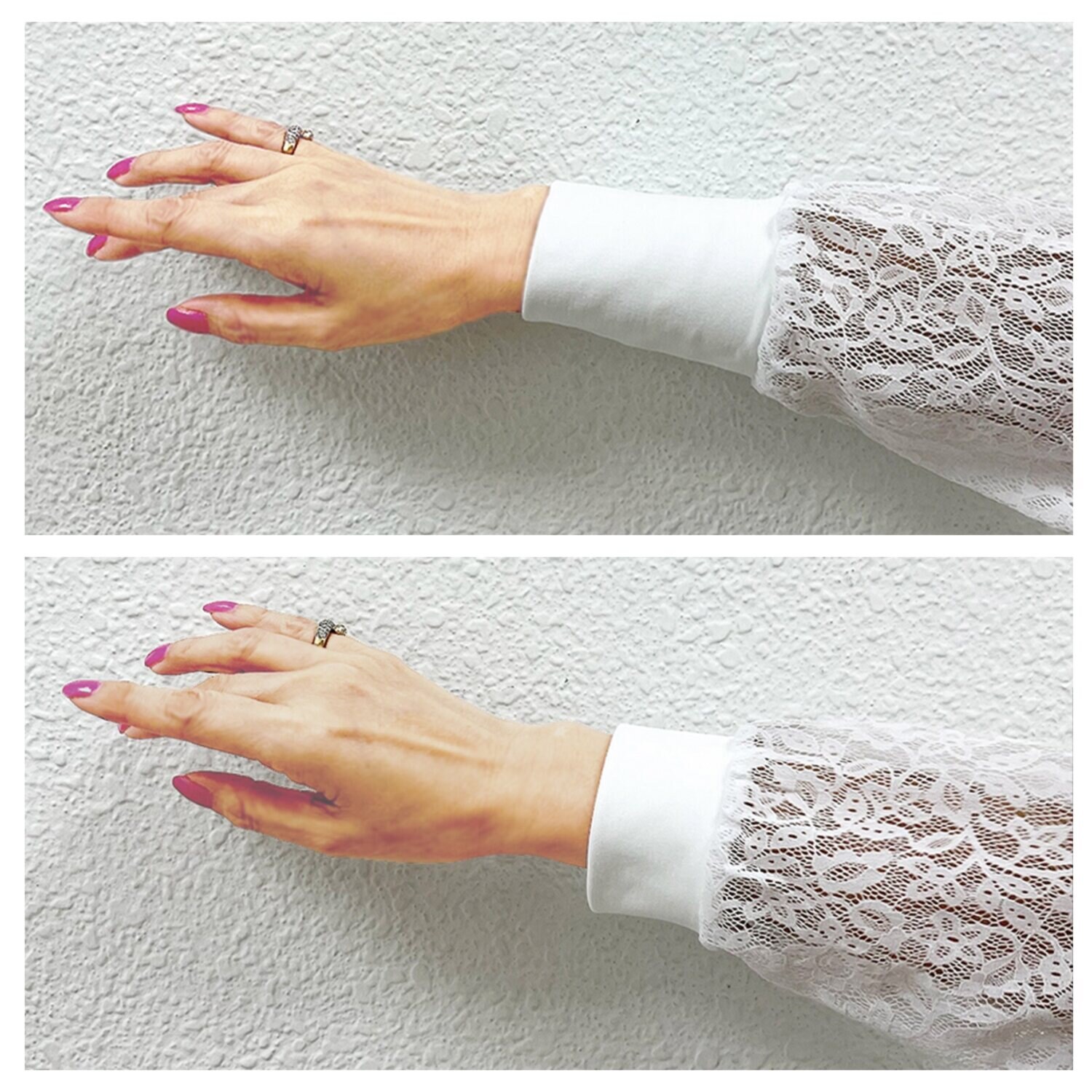 ドルチェ　ドンナ イタリア製 ストレッチレーススリーブ サイドギャザー ラウンドネック プルオーバー