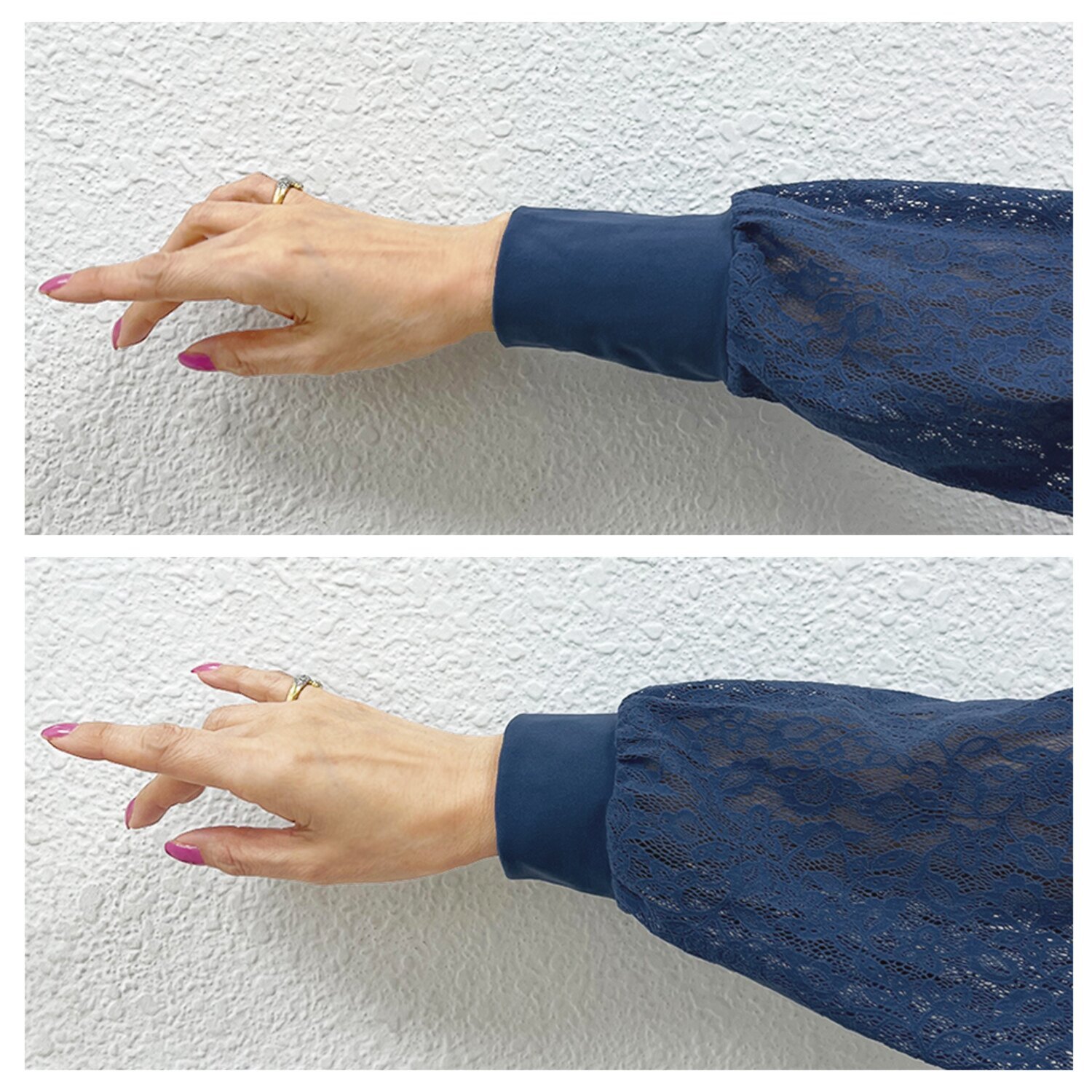 ドルチェ　ドンナ イタリア製 ストレッチレーススリーブ サイドギャザー ラウンドネック プルオーバー