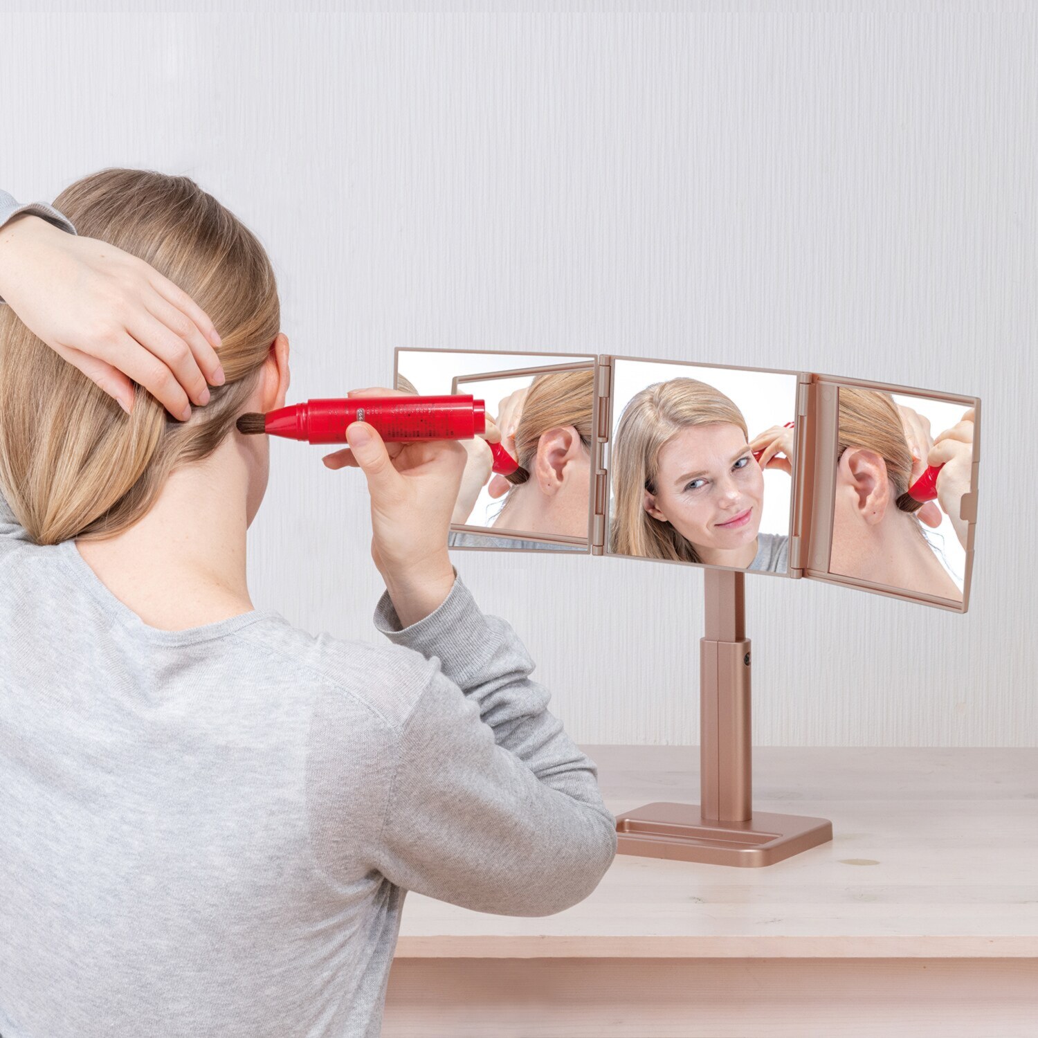 ホリウチミラーの自信作！ 様々な角度から 自分を確認でき ２倍拡大鏡もついた三面鏡 ナピュア スタイリング スタンドミラー