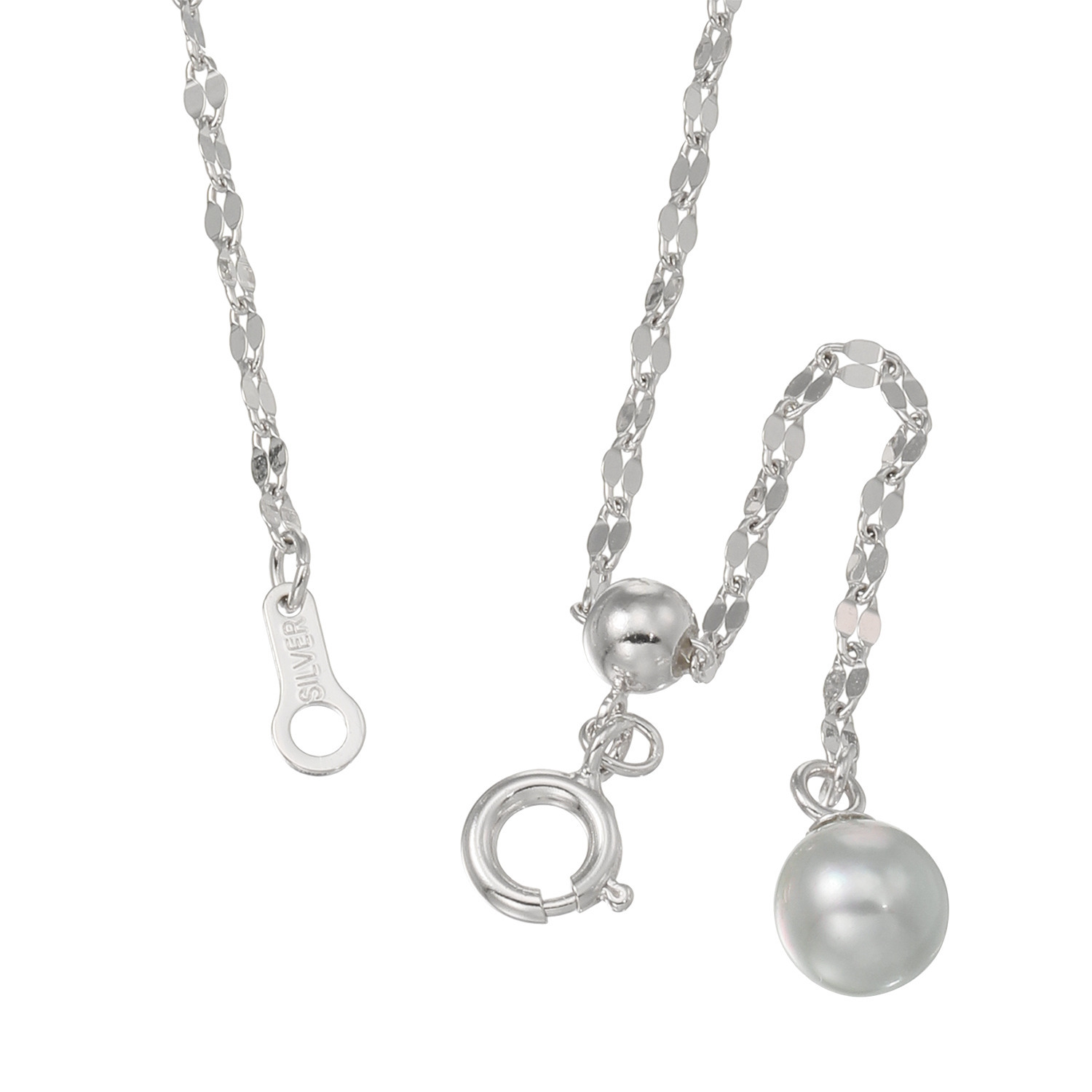 ブーレ シルバー 国産無調色 ナチュラルグレー ベビーアコヤパールエンド ペタルチェーンネックレス