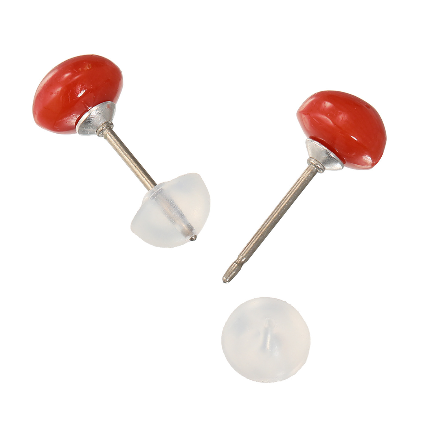 珠里 地中海サンゴ ボタン型 ピアス