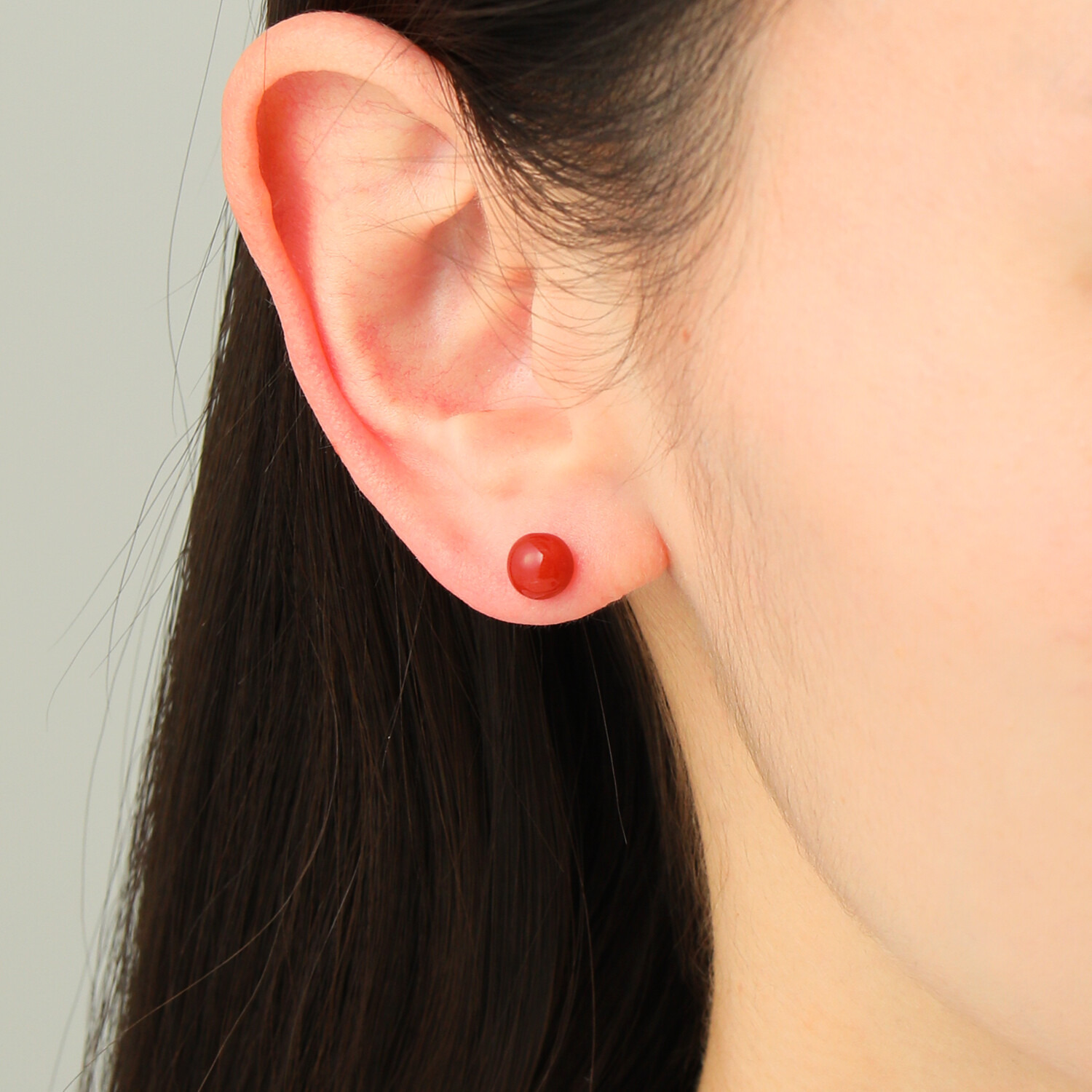 珠里 地中海サンゴ ボタン型 ピアス