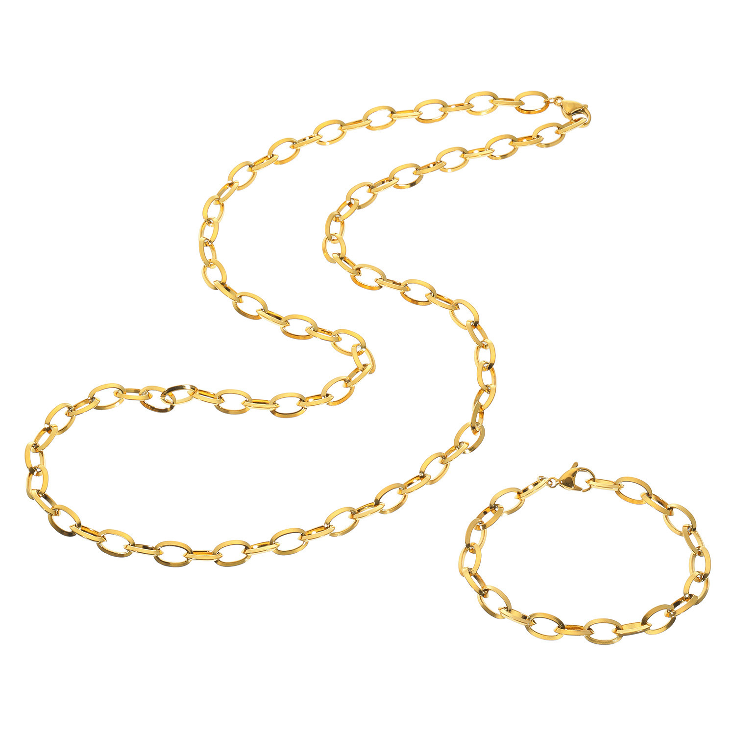 デルークス ステンレス ボリューム ロングネックレス＆ ブレスレットセット