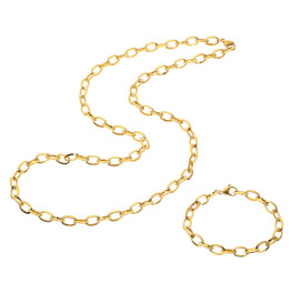 デルークス ステンレス ボリューム ロングネックレス＆ ブレスレットセット